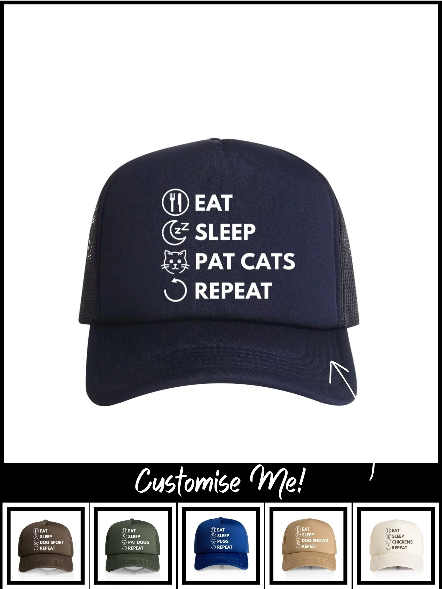 Eat. Sleep. Repeat. Foam Trucker Cap (Customisable) - Image 8