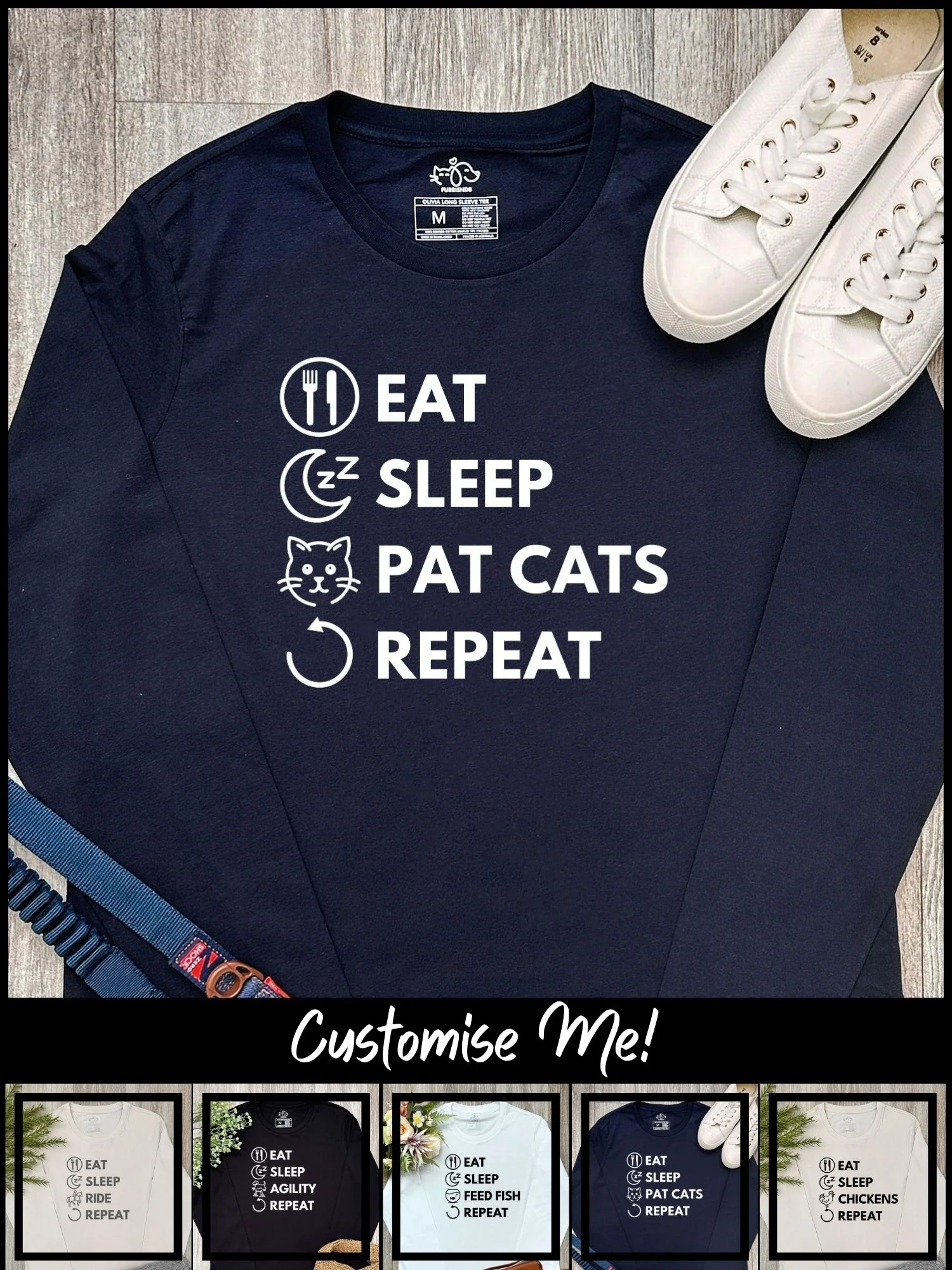 Eat. Sleep. Repeat. Olivia Long Sleeve Tee (Customisable) - Image 3
