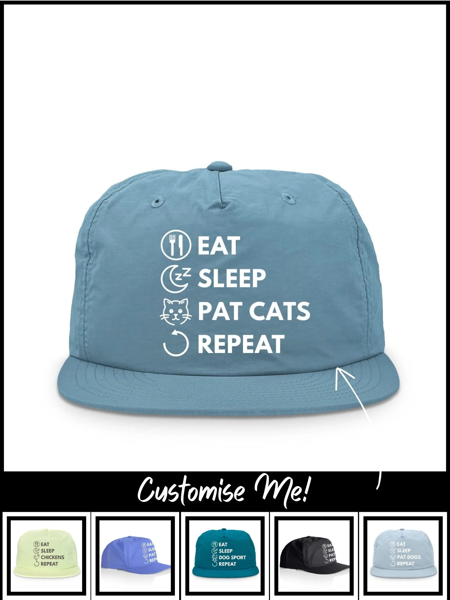 Eat. Sleep. Repeat. Quick-Dry Cap (Customisable) - Image 11