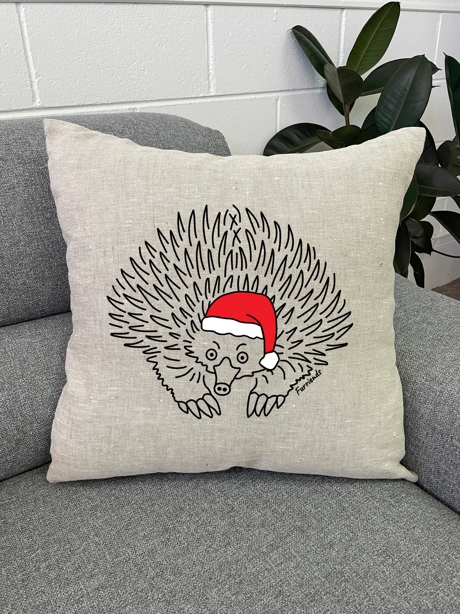 Echidna Christmas Edition Linen Cushion Cover - Image 2