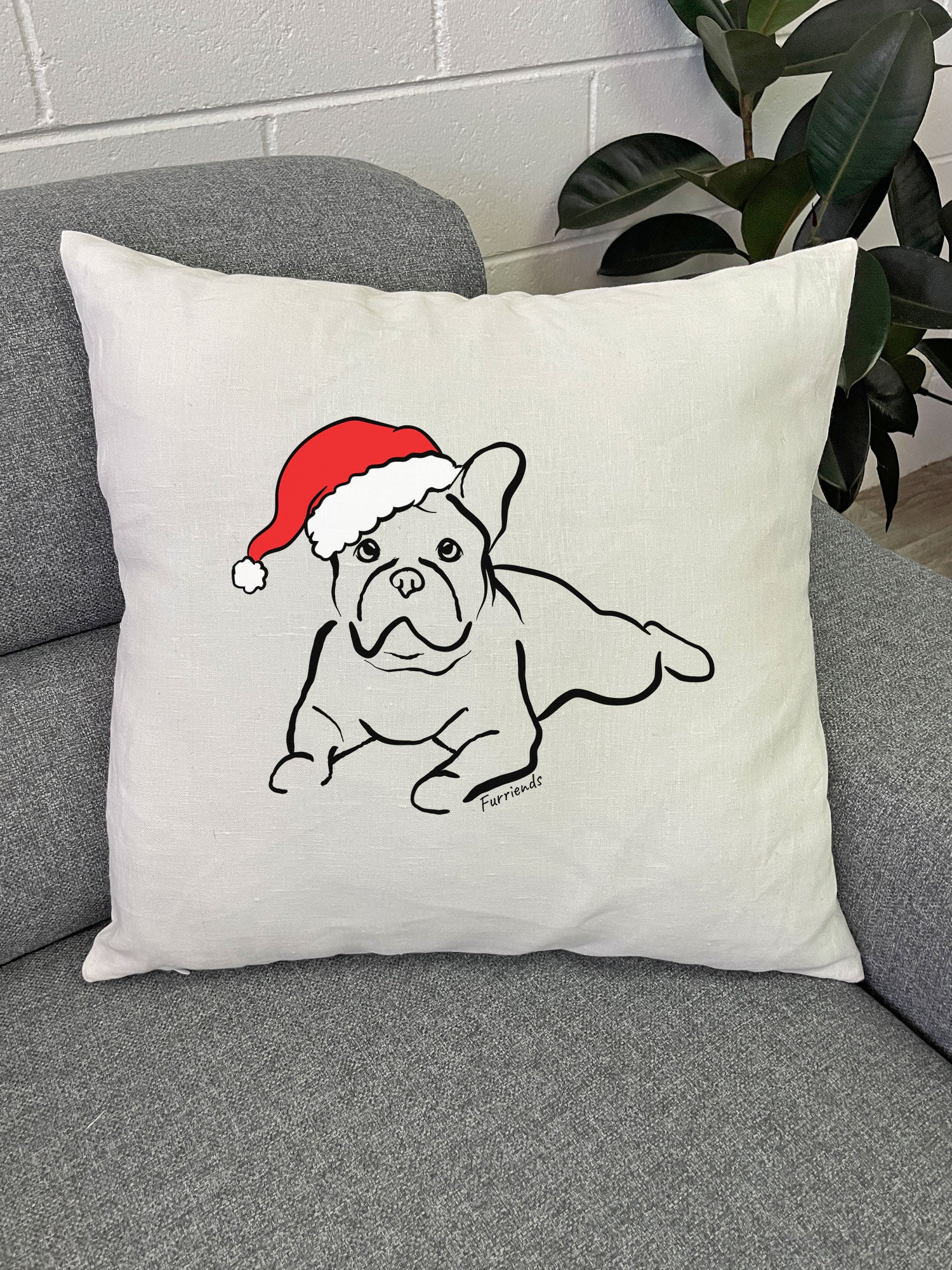 French Bulldog Christmas Edition Linen Cushion Cover - Image 2