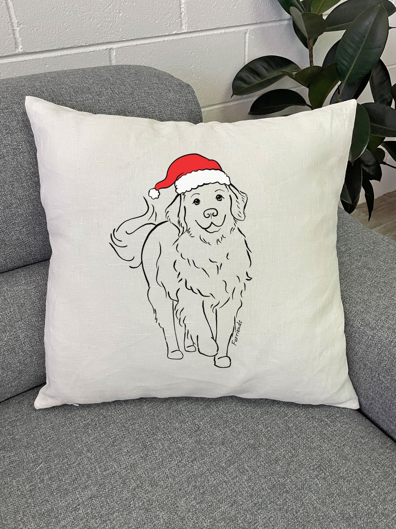 Golden Retriever Christmas Edition Linen Cushion Cover - Image 2
