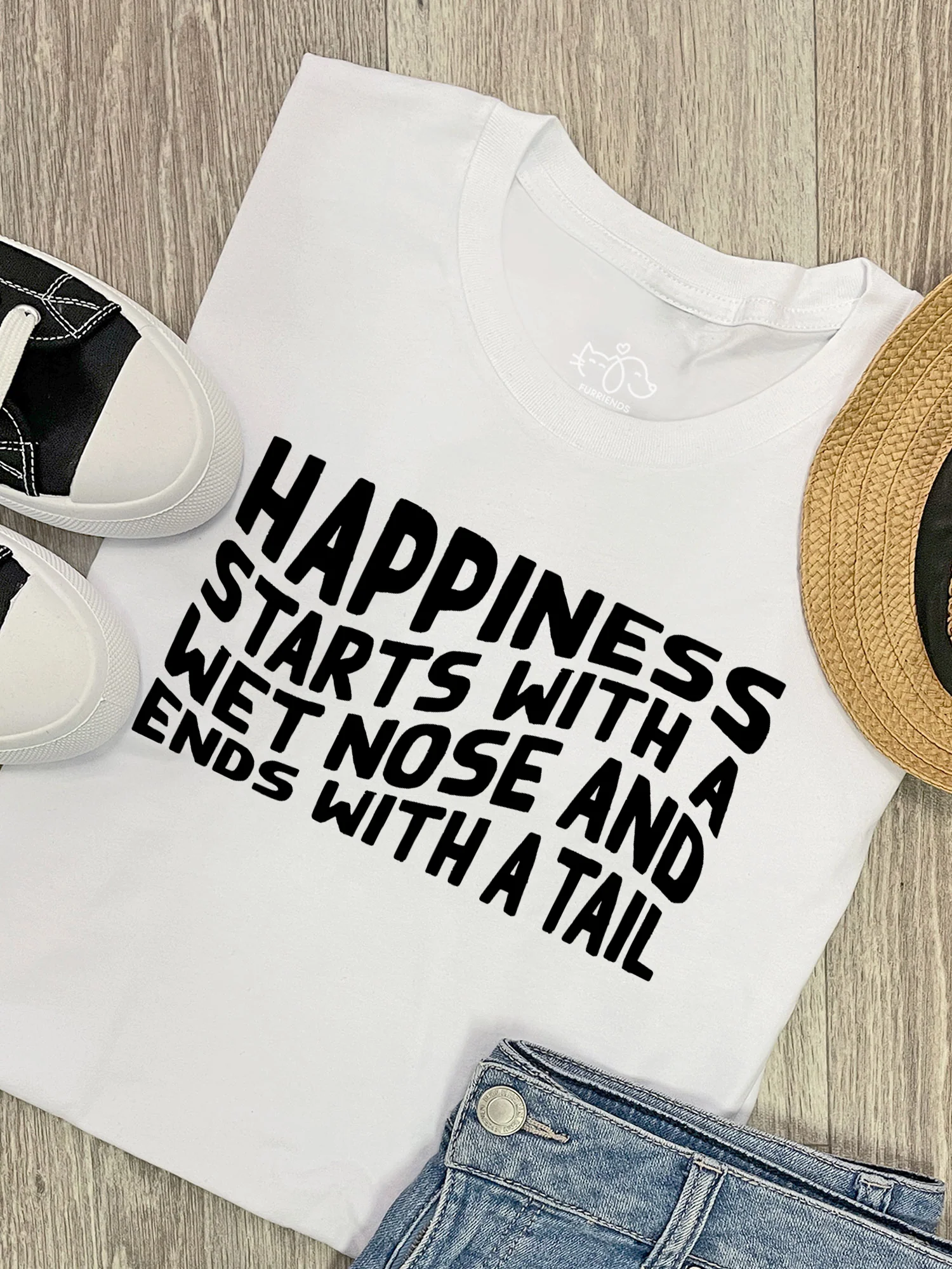 Happiness Starts With A Wet Nose And Ends With A Tail Ava Women's Regular Fit Tee - Image 3