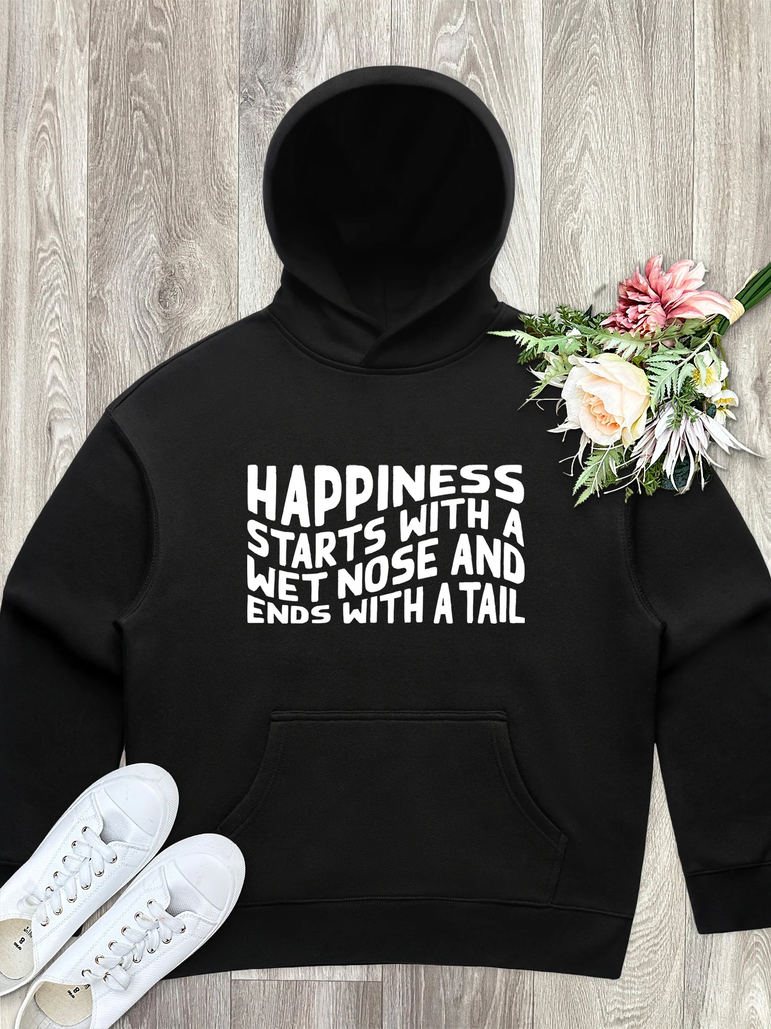 Happiness Starts With A Wet Nose And Ends With A Tail Women's Comfort Hood - Image 3