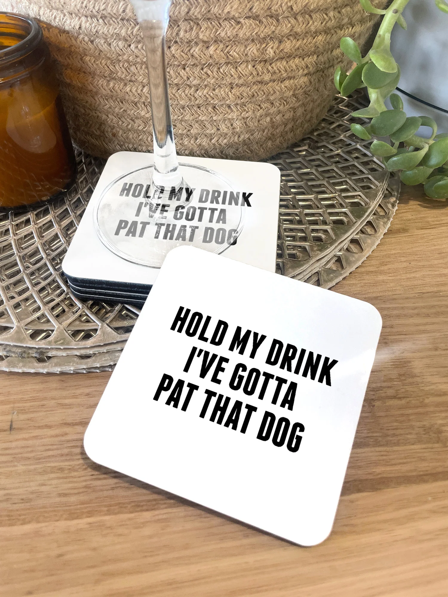 Hold My Drink I've Gotta Pat That Dog Coaster - Image 2