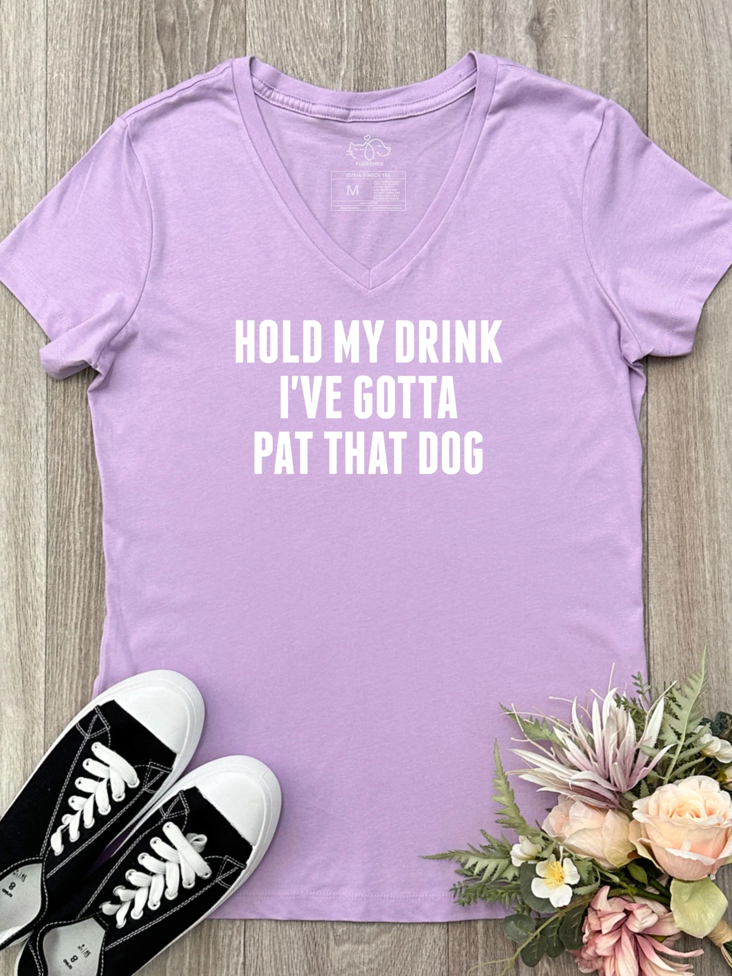 Hold My Drink I've Gotta Pat That Dog Emma V-Neck Tee - Image 3