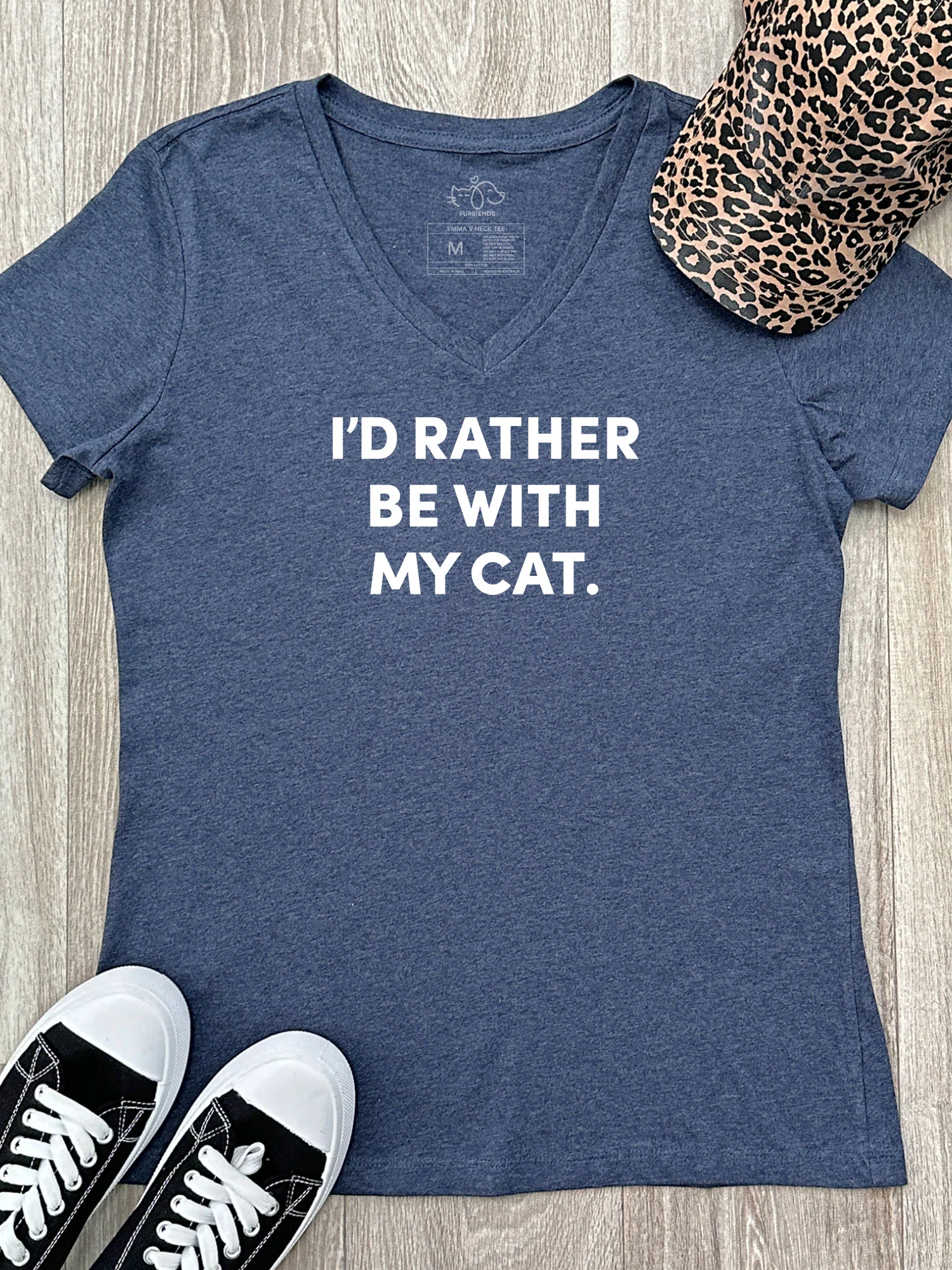 I'd Rather Be With My Cat. Emma V-Neck Tee - Image 3