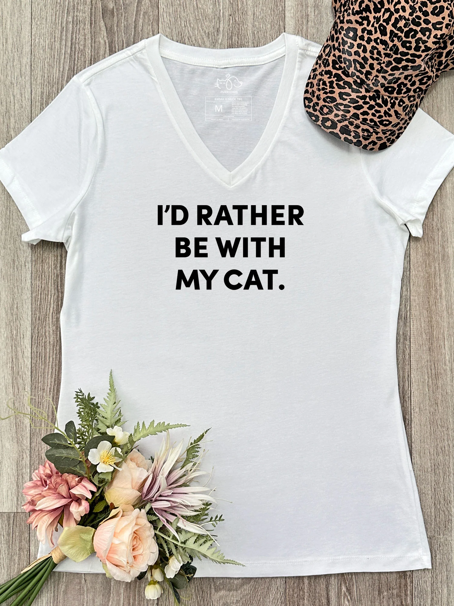 I'd Rather Be With My Cat. Emma V-Neck Tee - Image 4