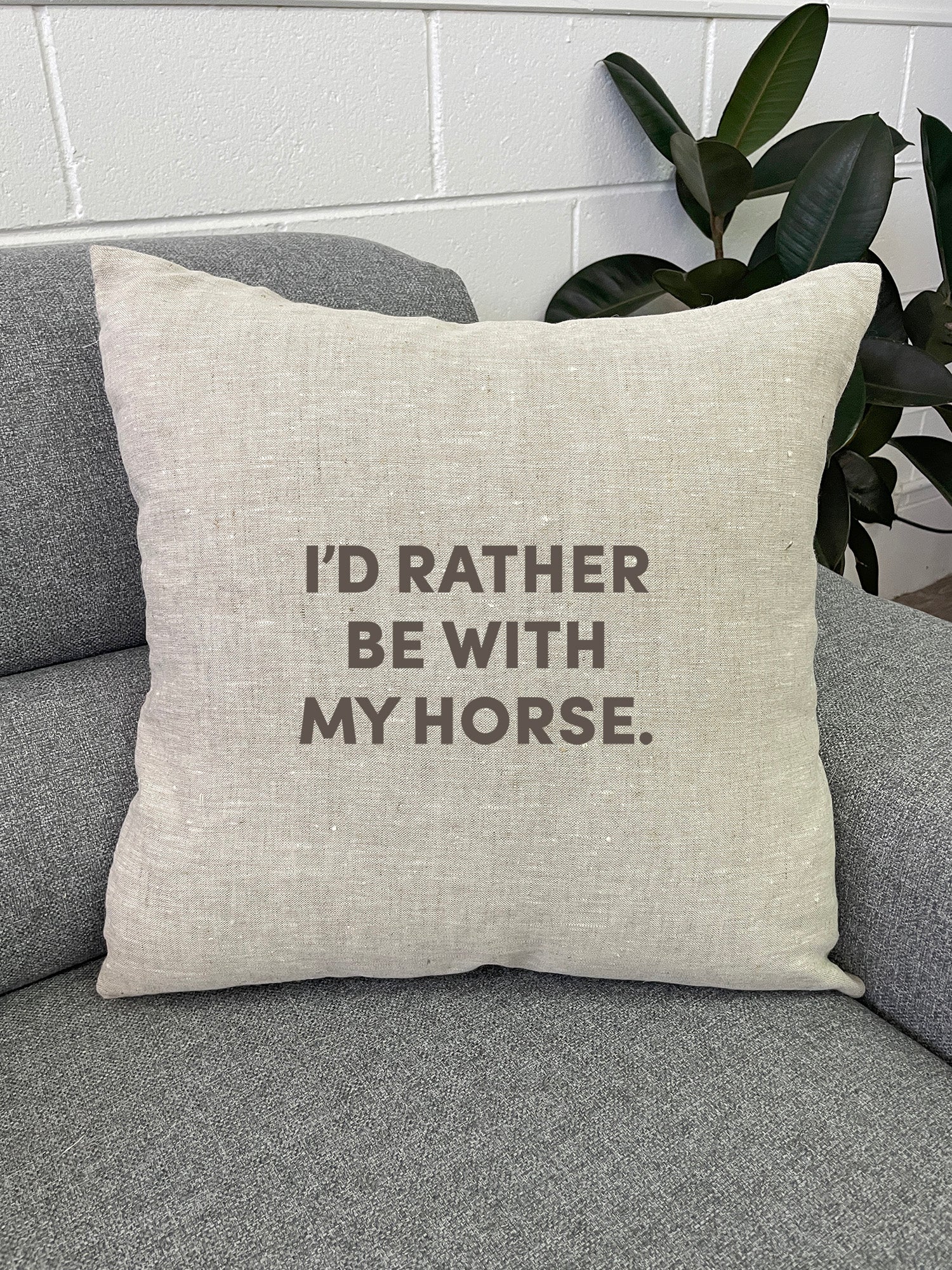 I'd Rather Be With My Horse. Linen Cushion Cover - Image 2