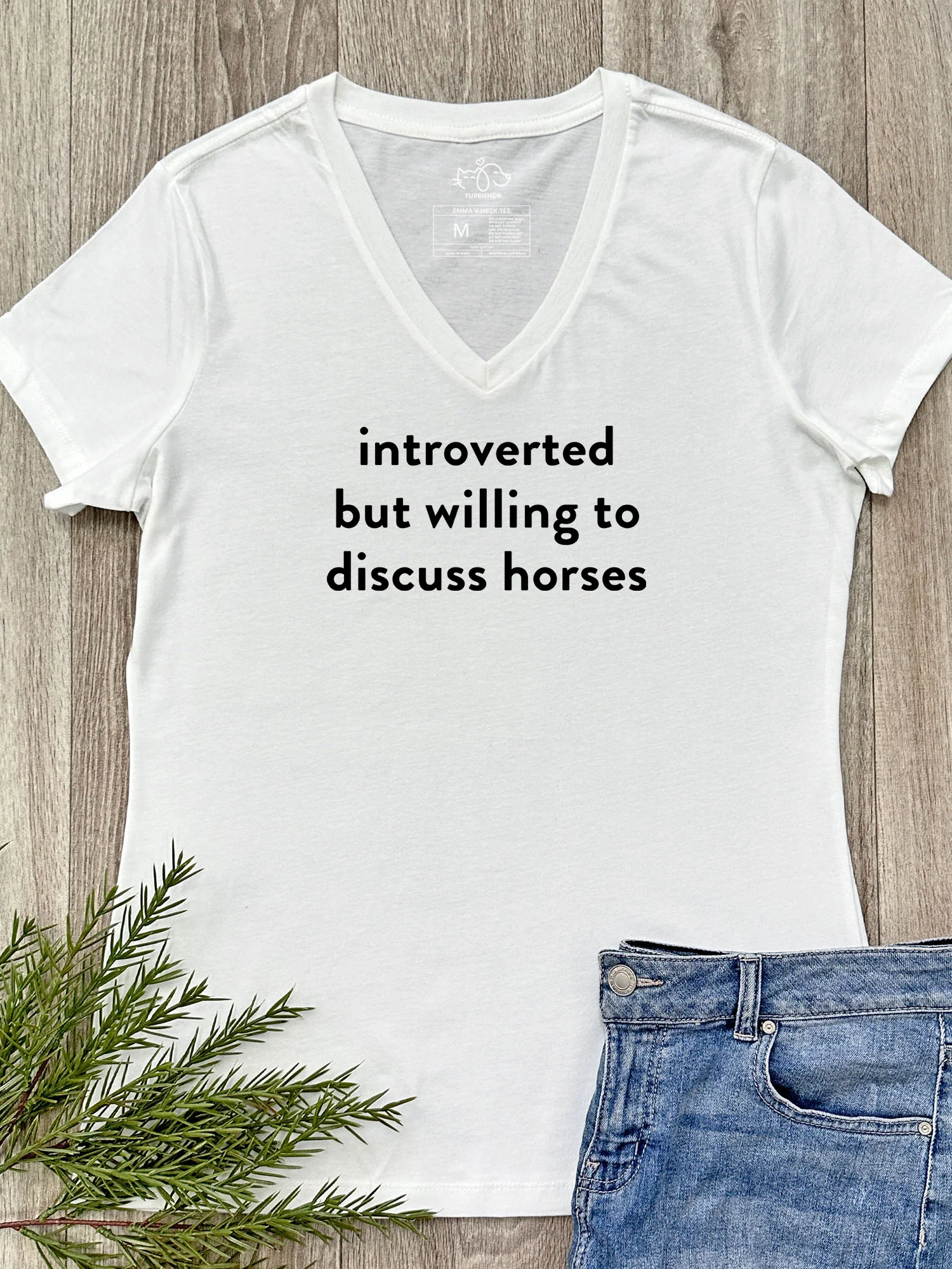 Introverted But Willing To Discuss Horses Emma V-Neck Tee - Image 3