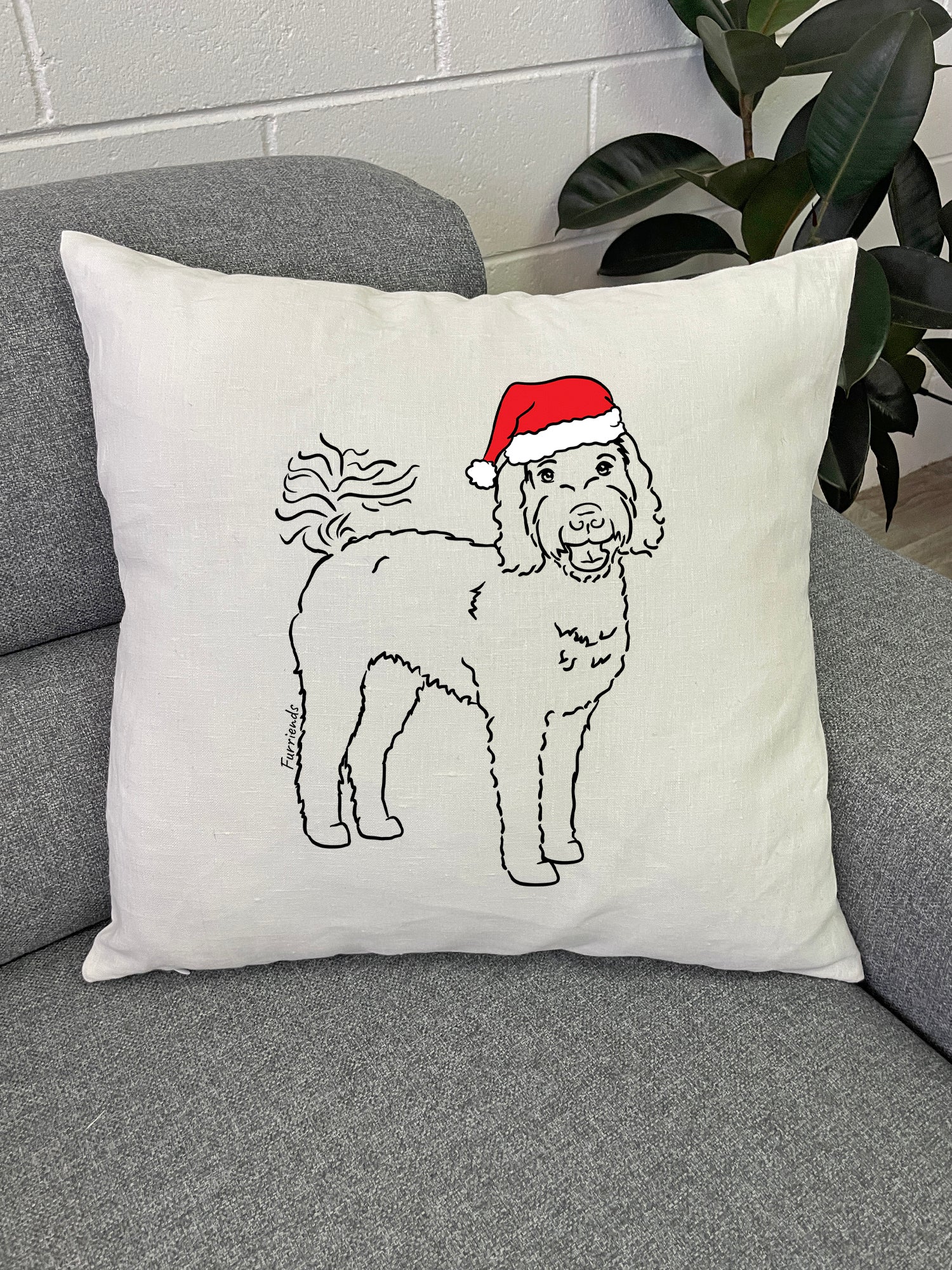 Labradoodle Christmas Edition Linen Cushion Cover - Image 2
