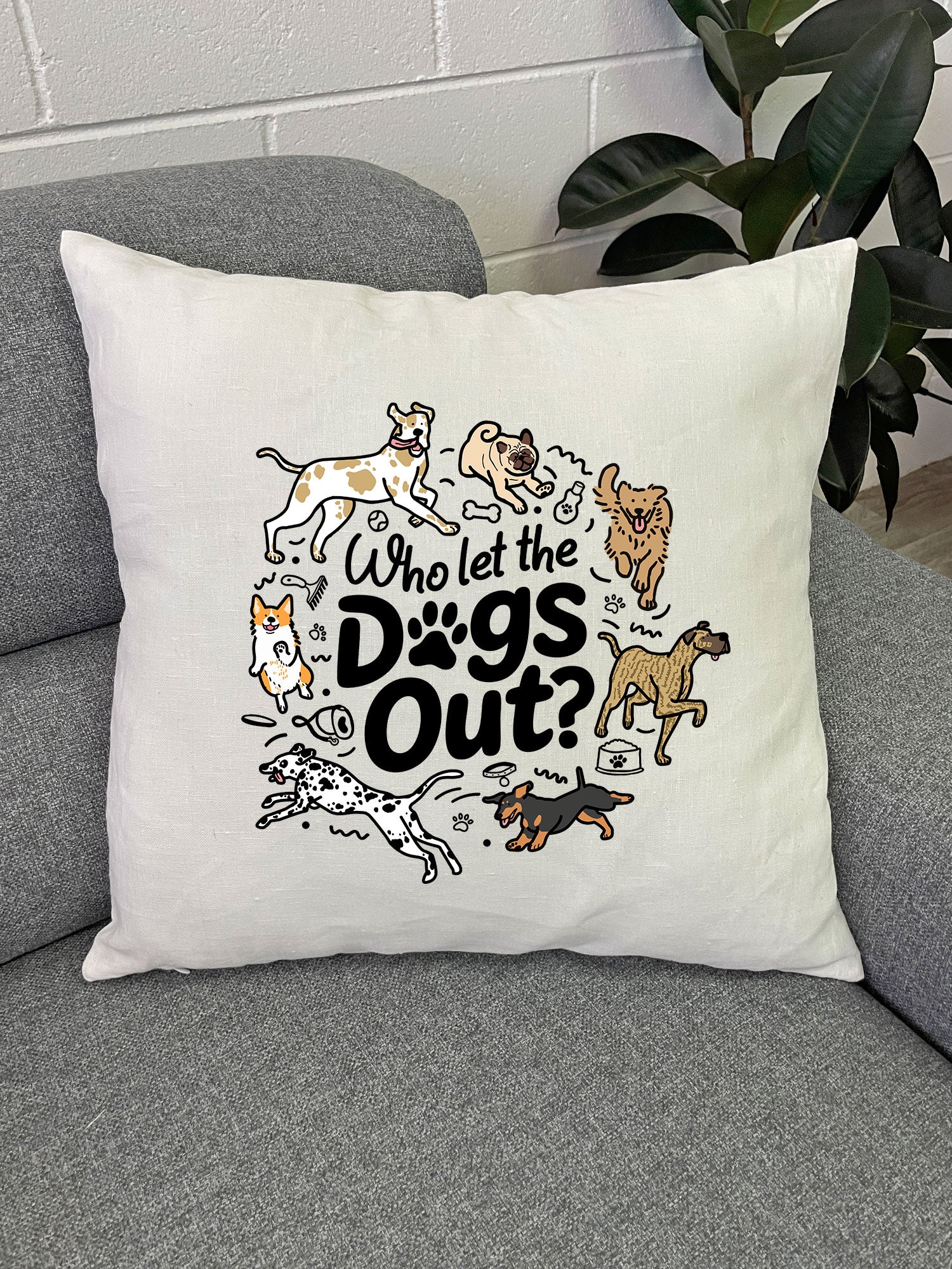 Who Let The Dogs Out? Linen Cushion Cover - Image 3