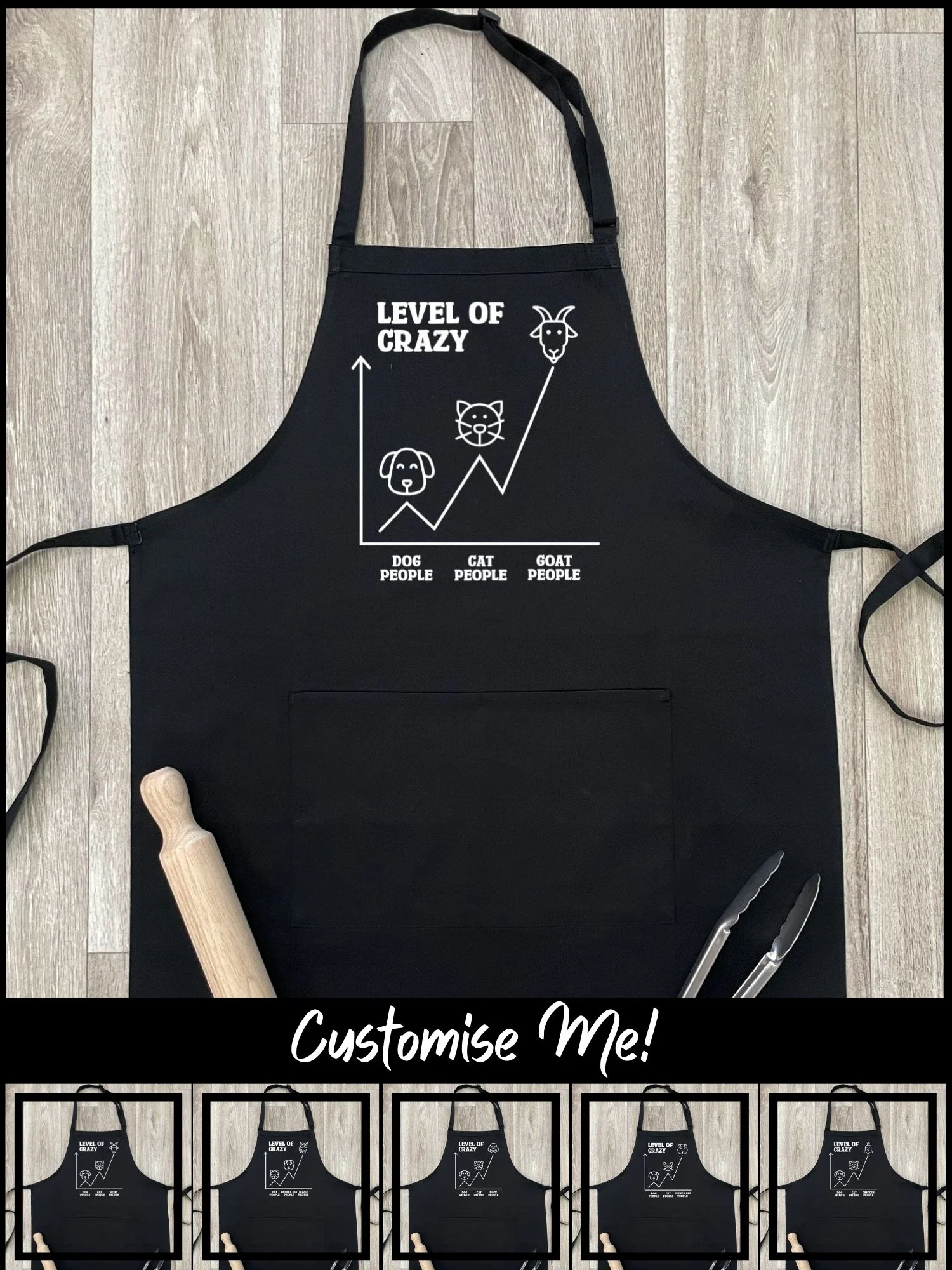 Level Of Crazy Bib Apron (Customisable)