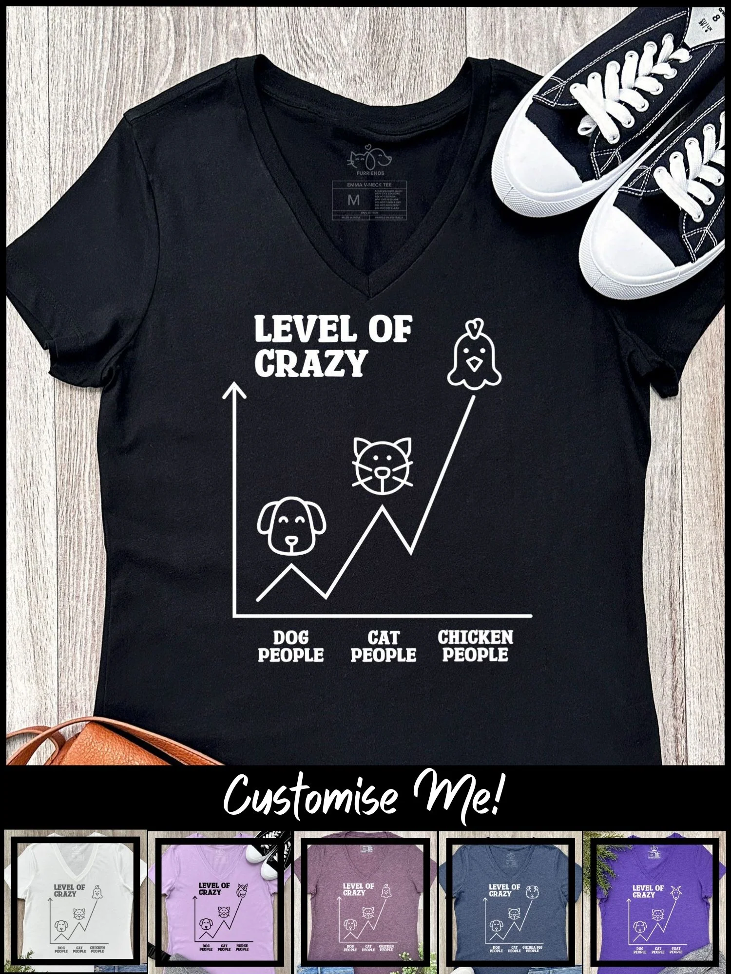 Level Of Crazy Emma V-Neck Tee (Customisable) - Image 2