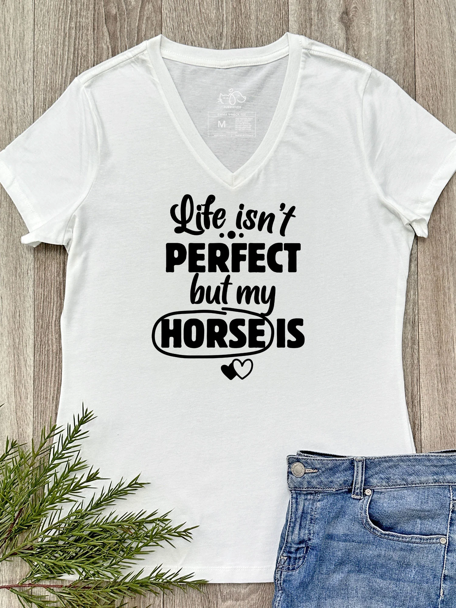 Life Isn't Perfect, But My Horse Is Emma V-Neck Tee - Image 3