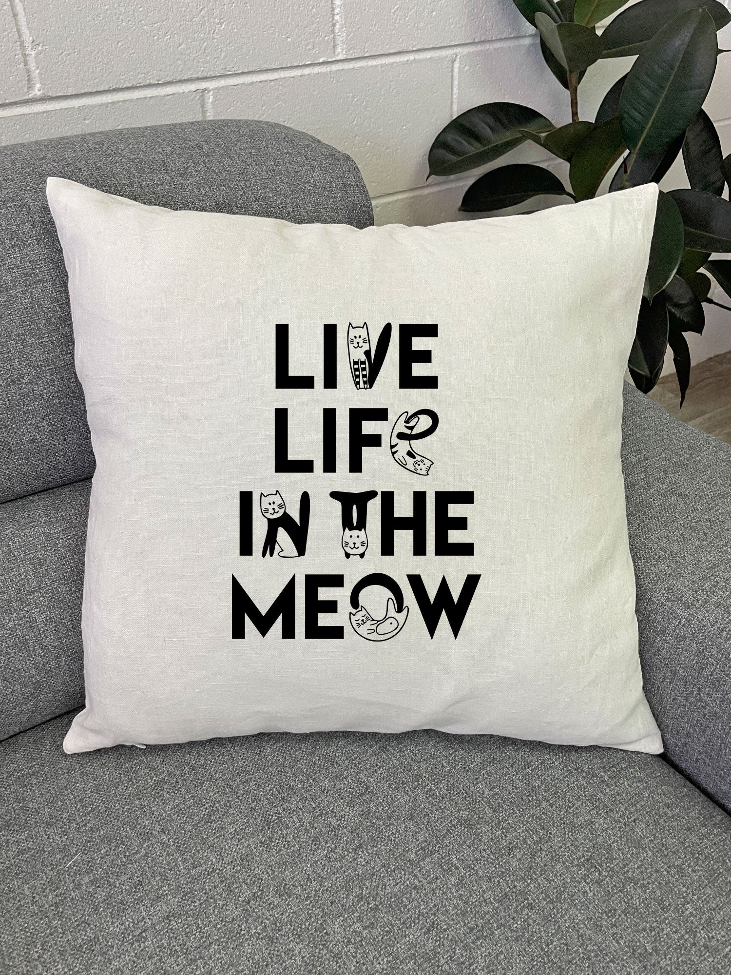 Live Life In The Meow Linen Cushion Cover - Image 2