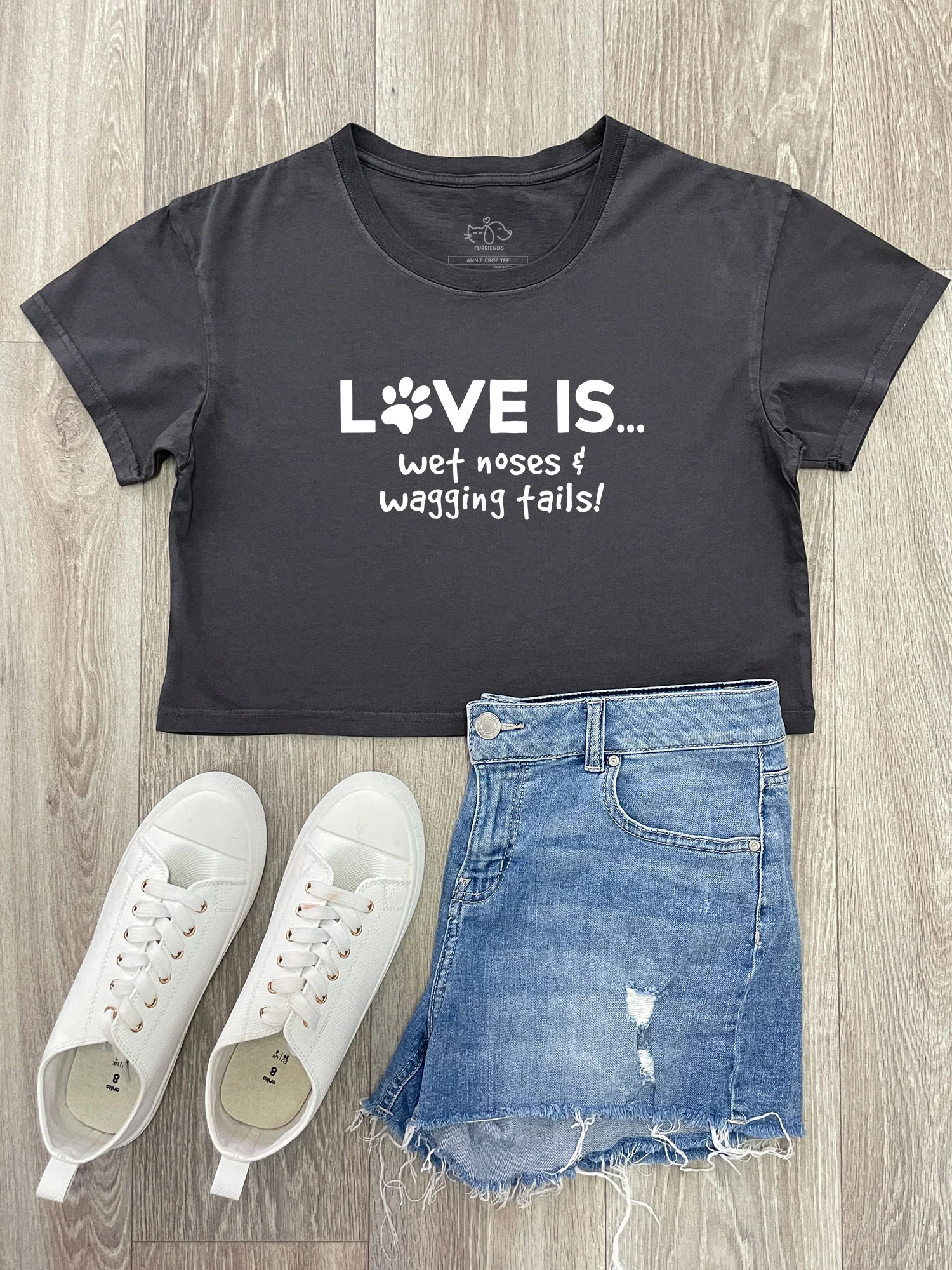 Love Is... Wet Noses & Wagging Tails! Annie Crop Tee - Image 2
