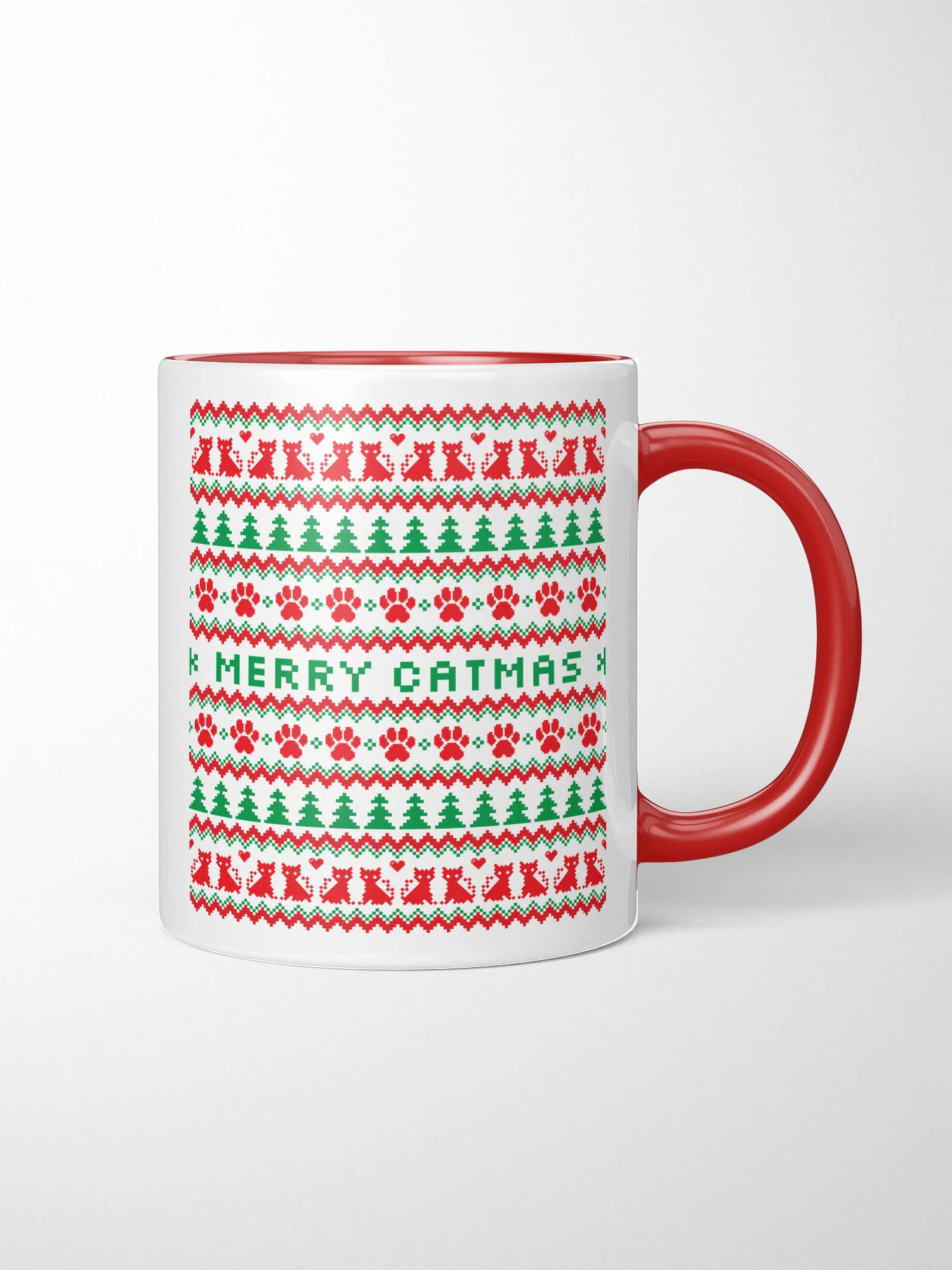 Merry Catmas Ugly Sweater Style Ceramic Two Tone Mug - Image 2