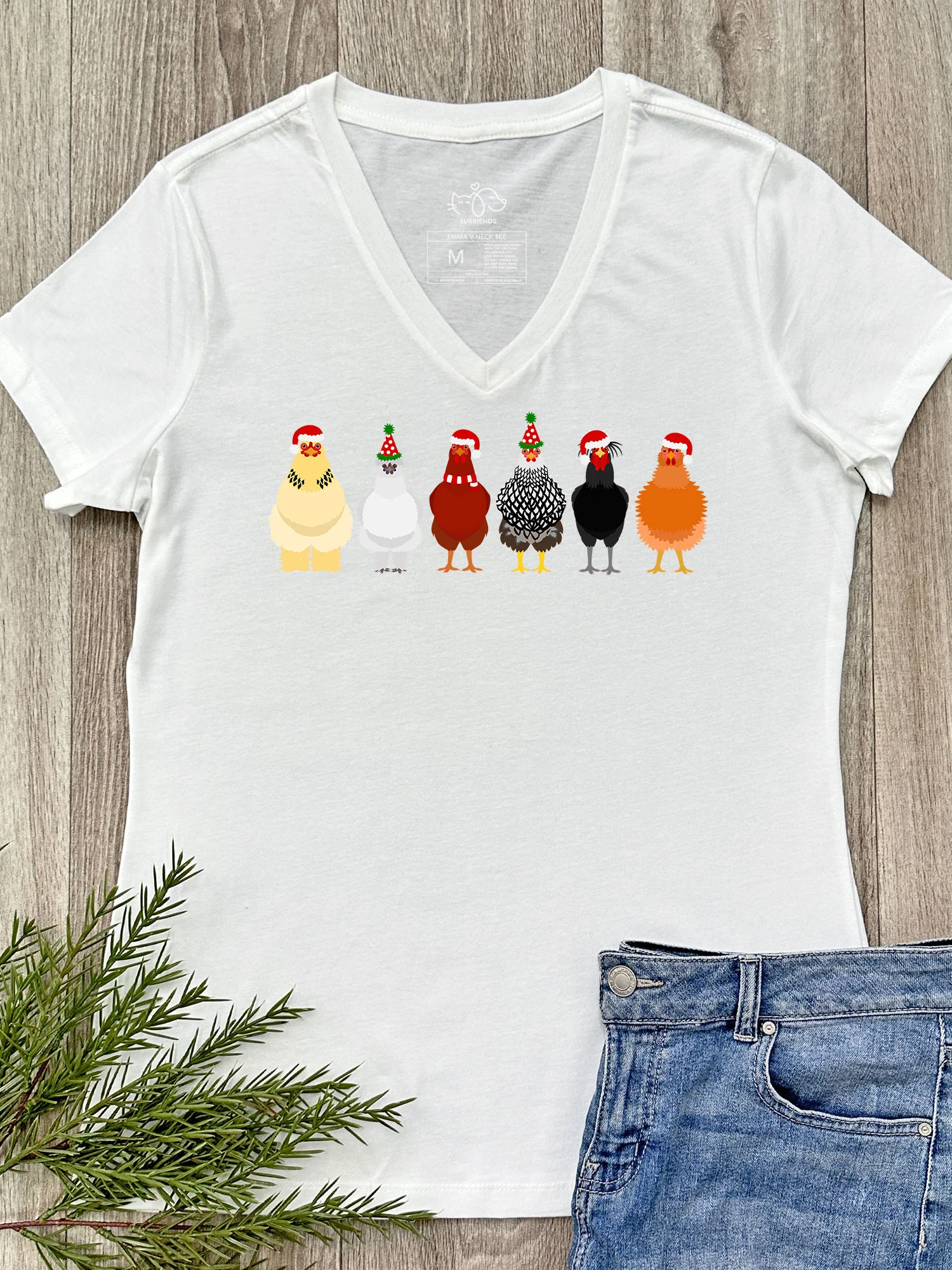 Merry Clucking Christmas Emma V-Neck Tee - Image 4