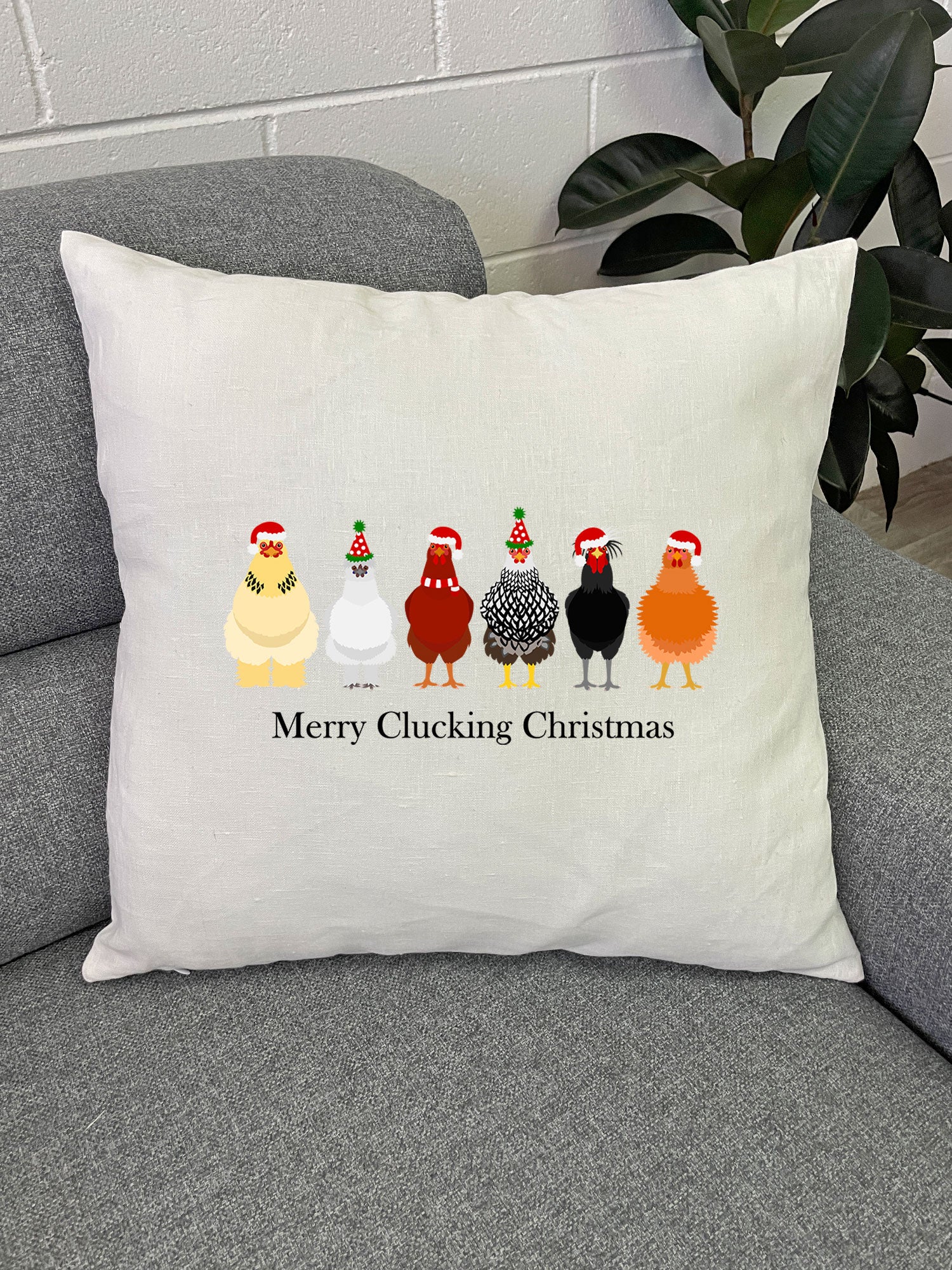 Merry Clucking Christmas Linen Cushion Cover - Image 3