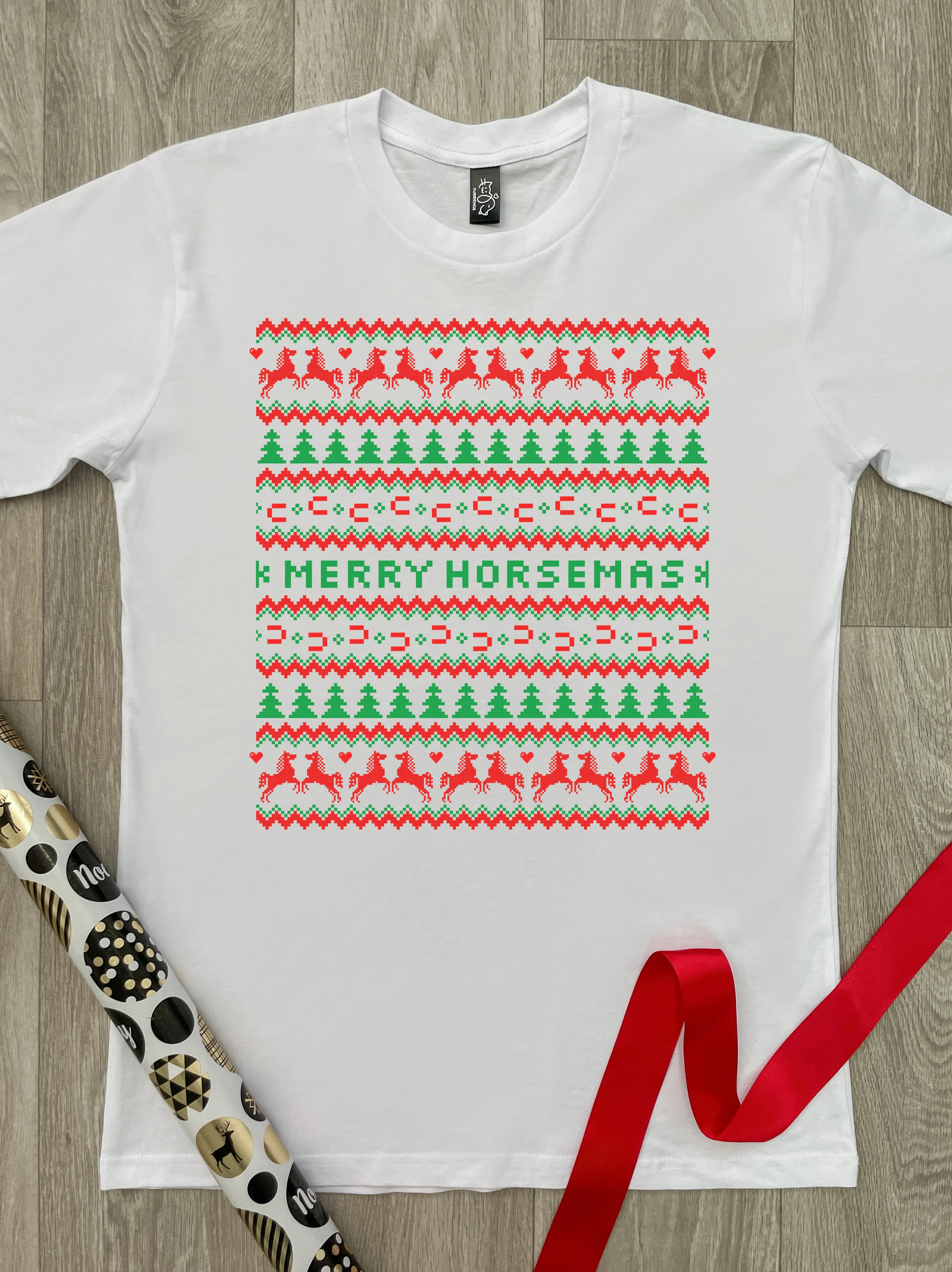 Merry Horsemas Ugly Sweater Essential Unisex Tee - Image 3