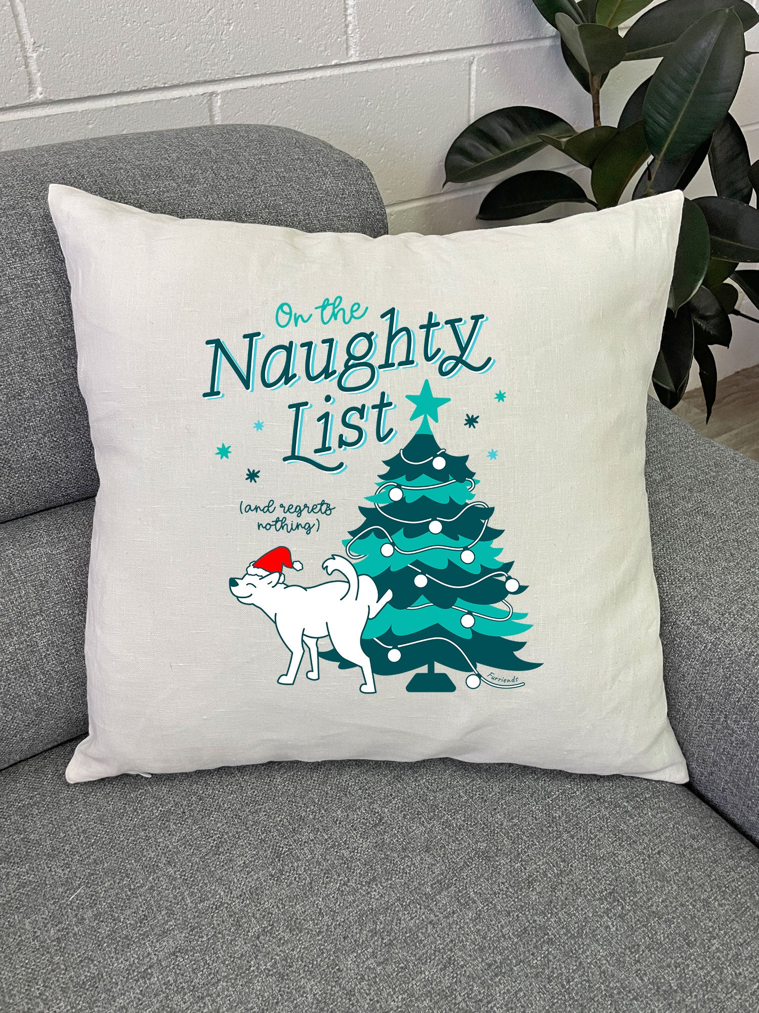 On The Naughty List - Dog Linen Cushion Cover - Image 2