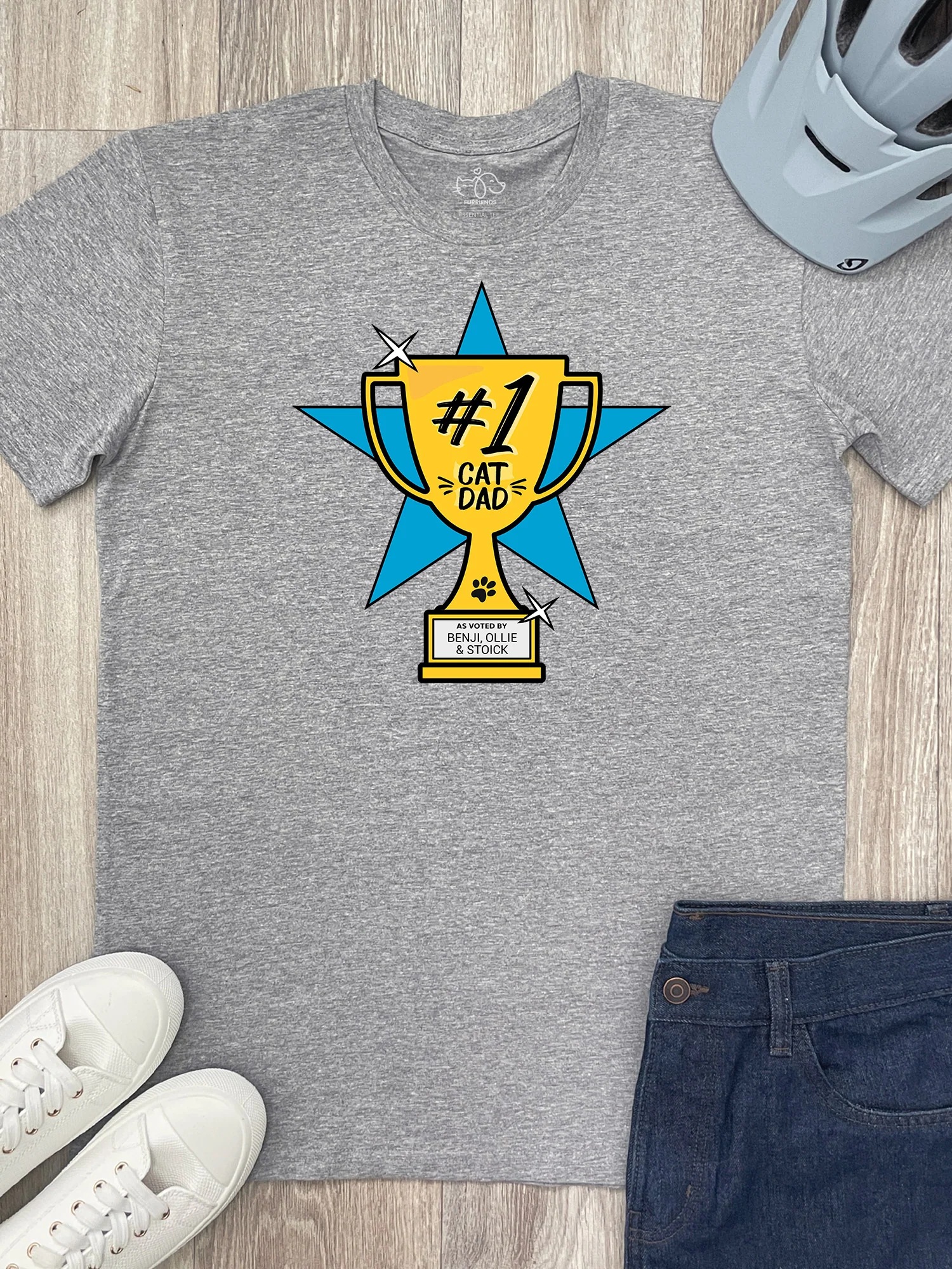 #1 Cat Dad Customisable Essential Unisex Tee - Image 3