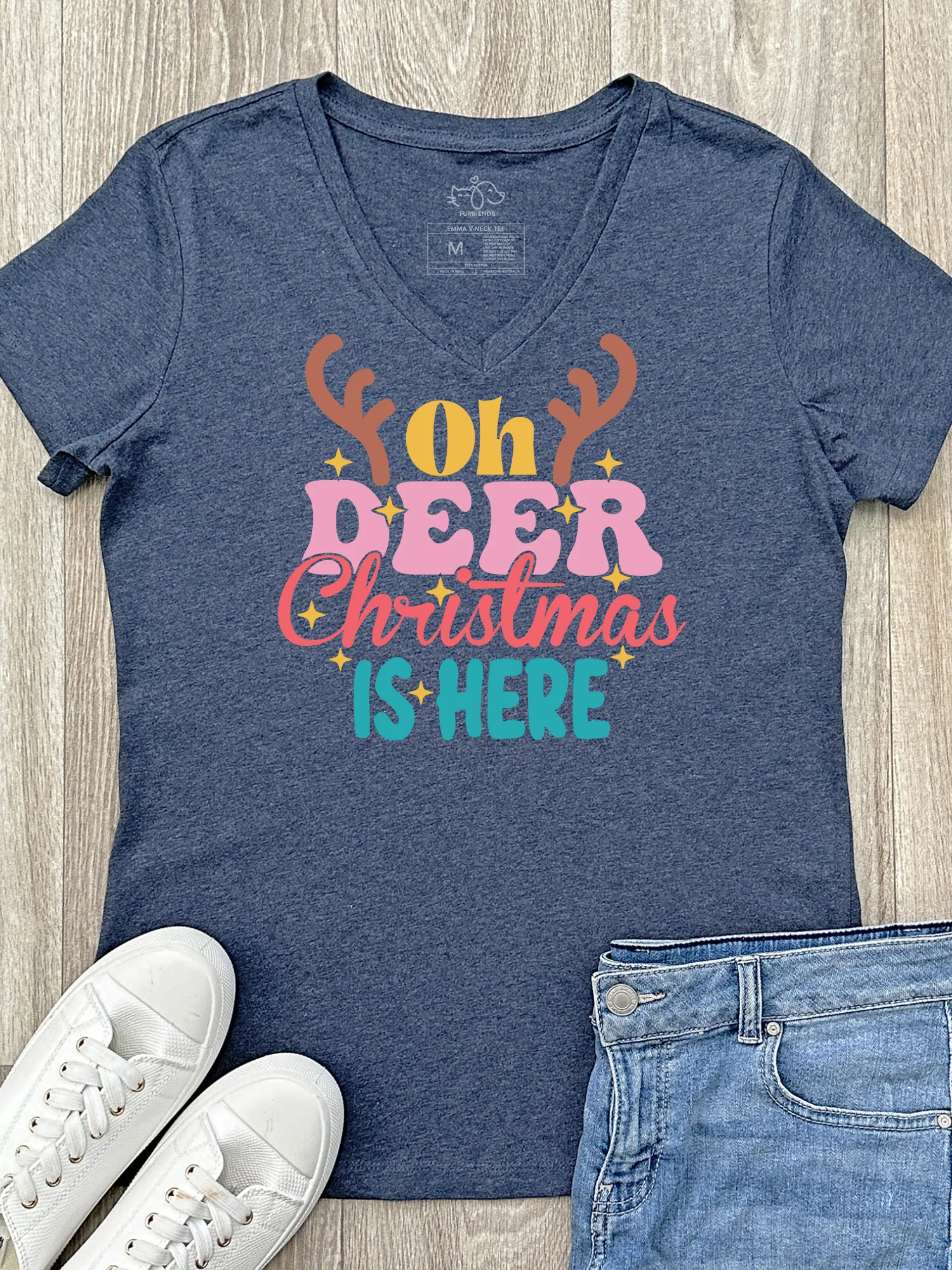 Oh Deer. Christmas Is Here Emma V-Neck Tee - Image 3