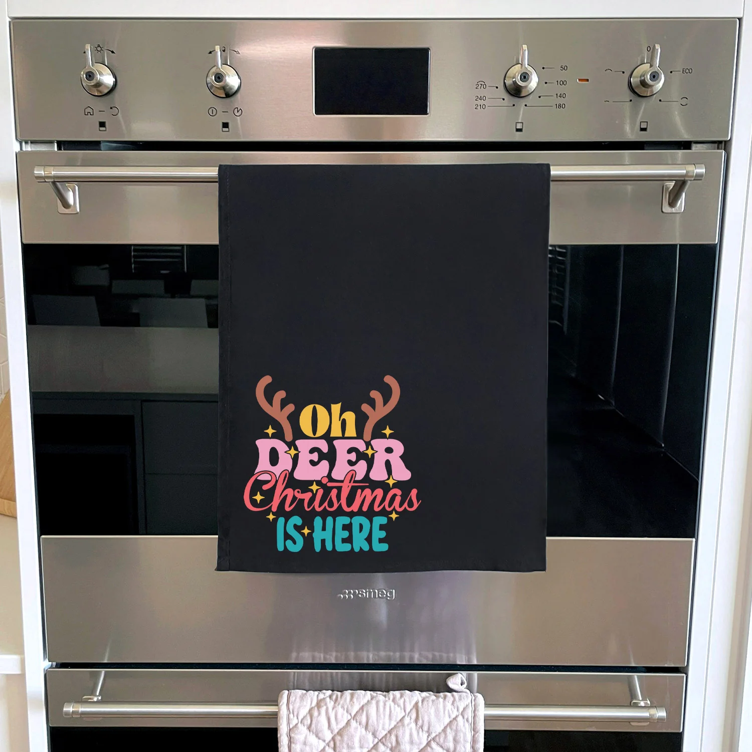 Oh Deer. Christmas Is Here Tea Towel - Image 2