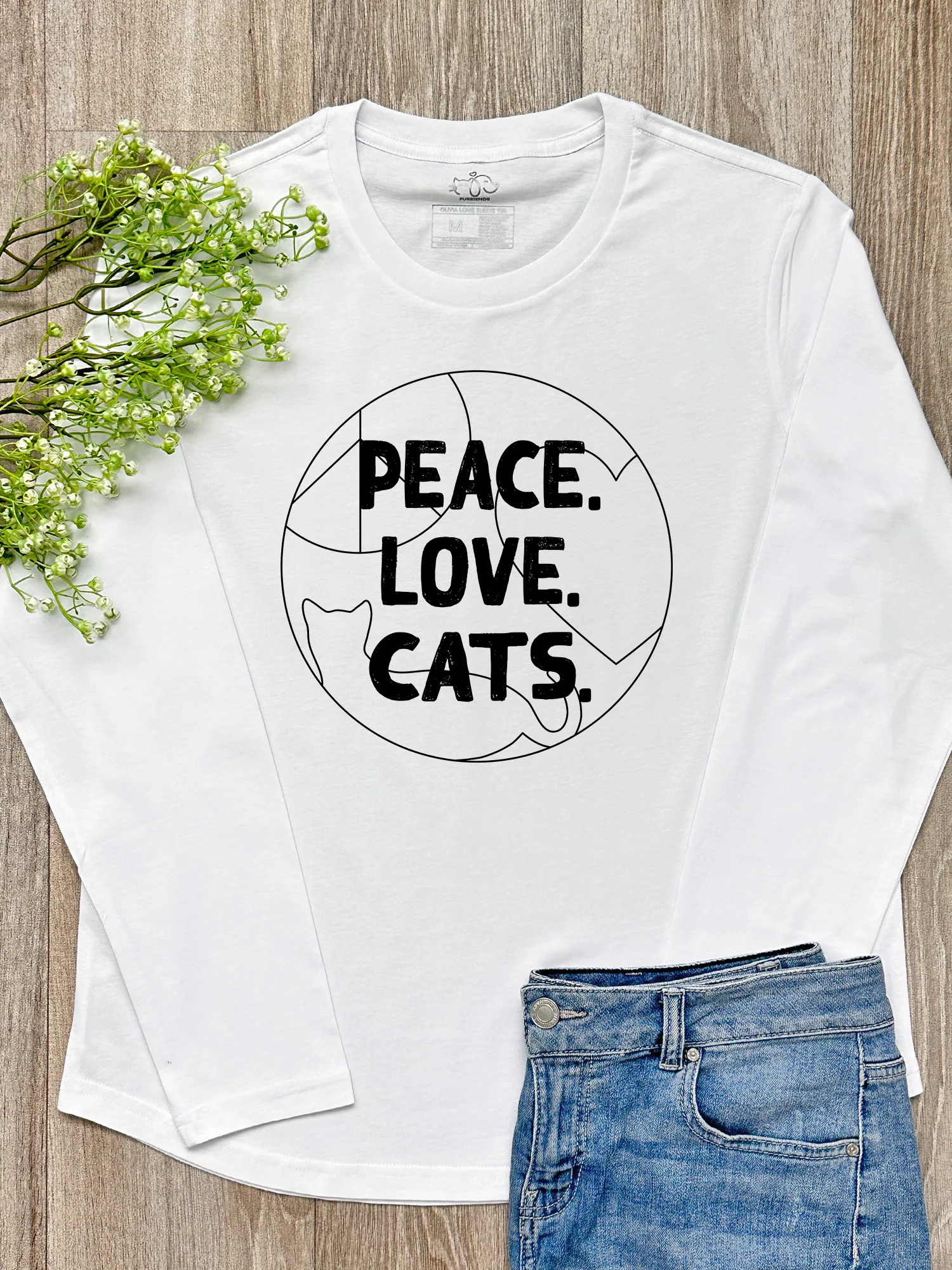 Peace. Love. Cats. Olivia Long Sleeve Tee - Image 2