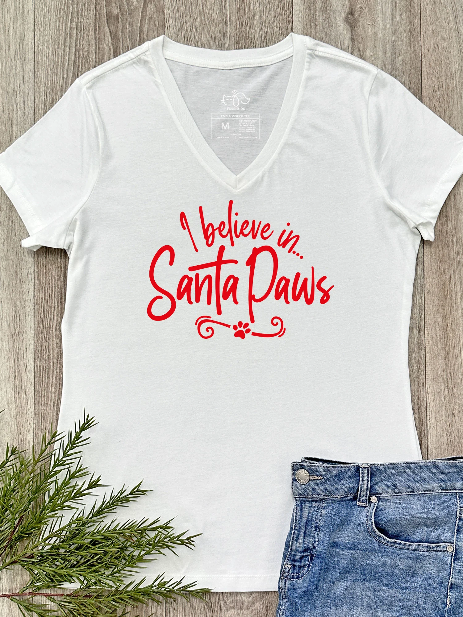 I Believe In Santa Paws Emma V-Neck Tee - Image 2