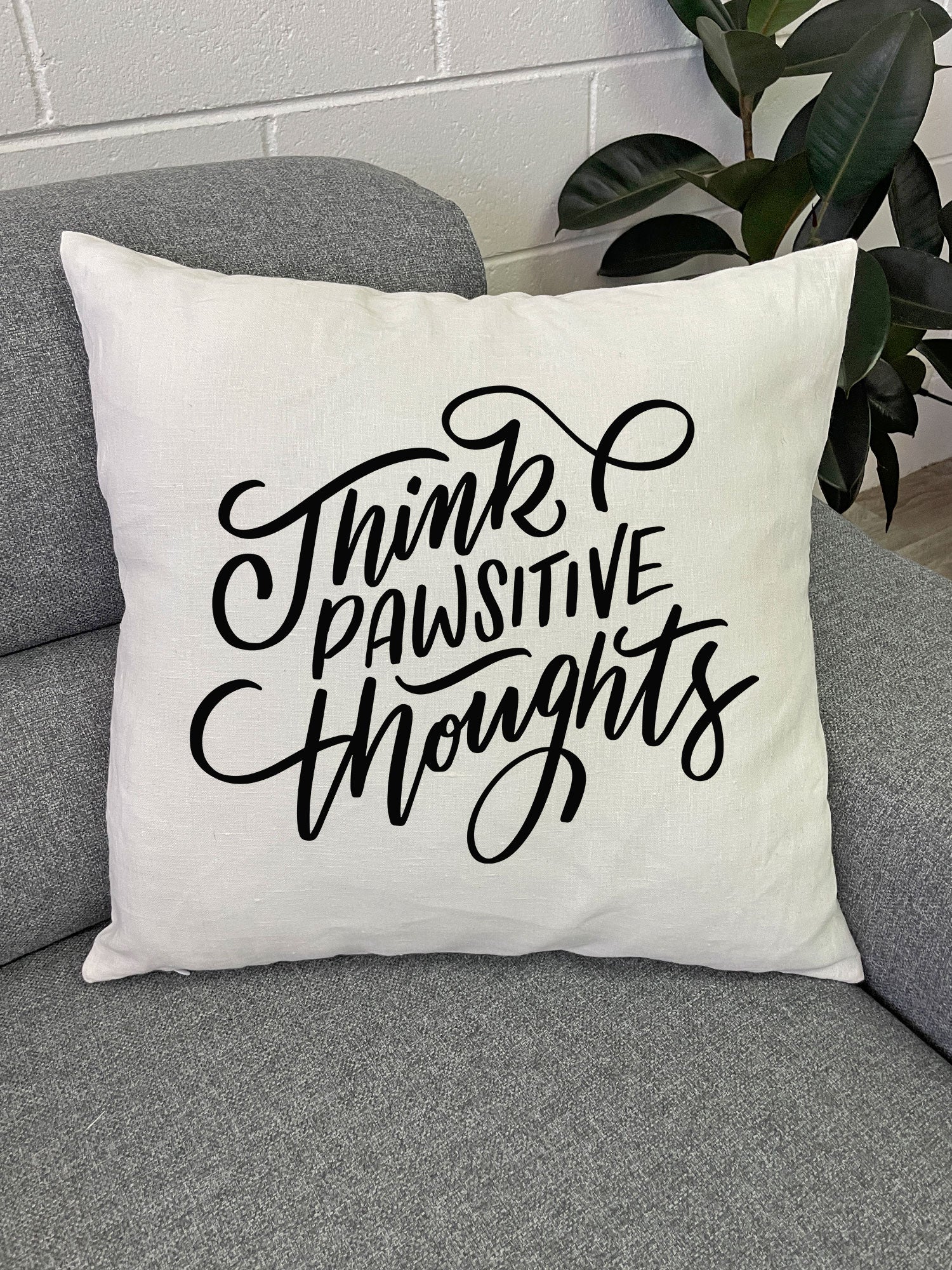 Think Pawsitive Thoughts Linen Cushion Cover - Image 2