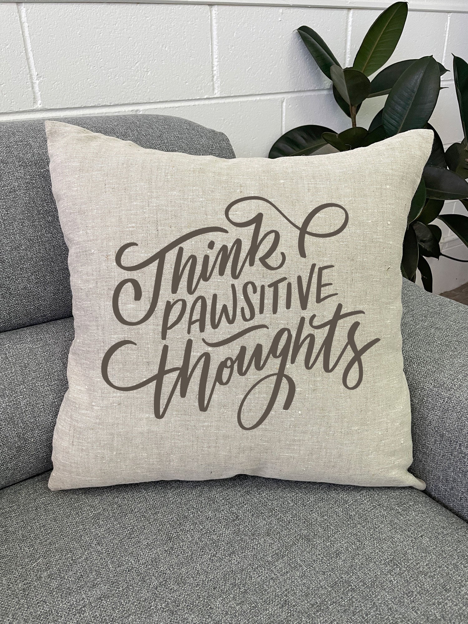 Think Pawsitive Thoughts Linen Cushion Cover - Image 3