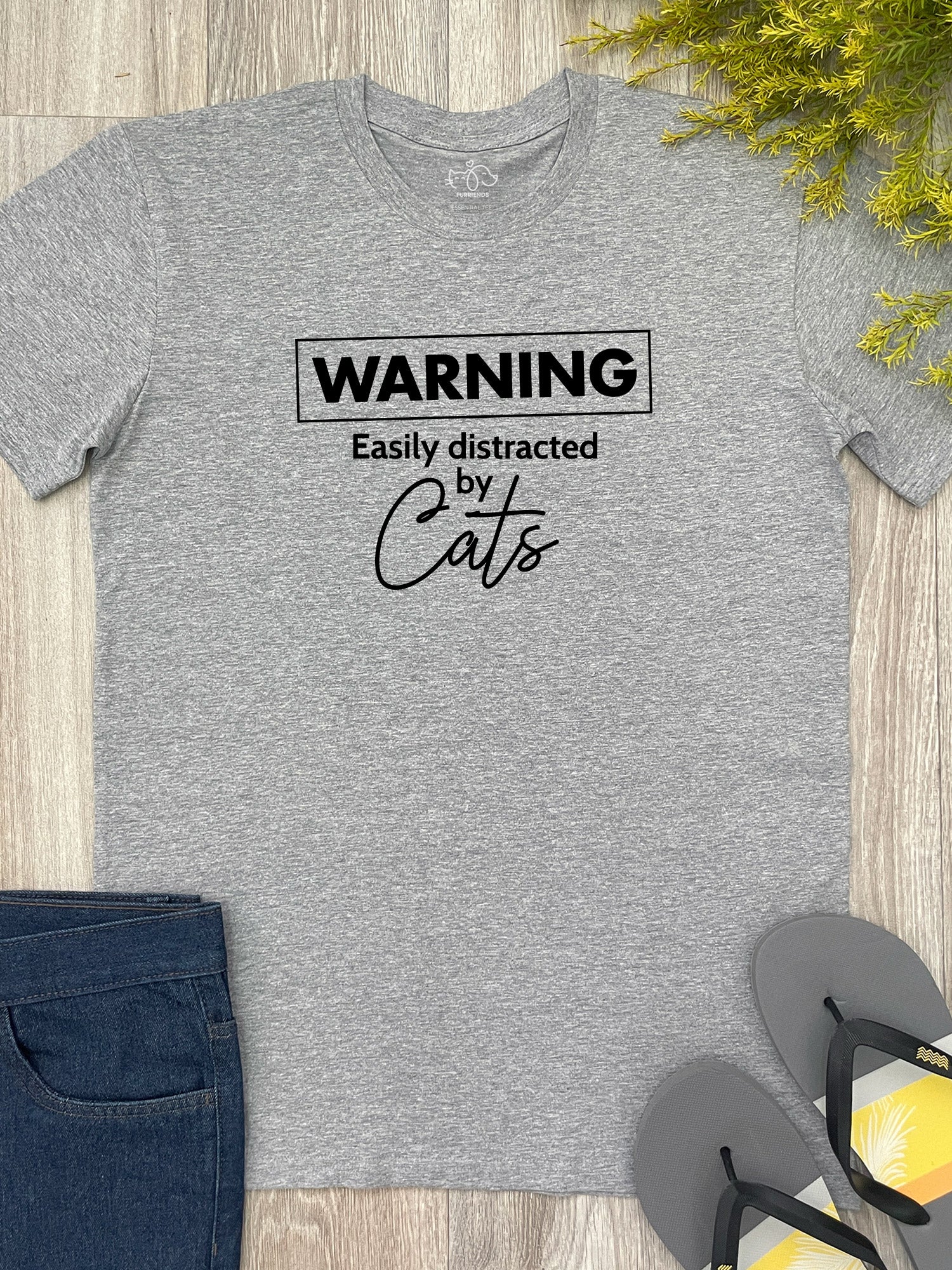 Warning. Easily Distracted By Cats Essential Unisex Tee - Image 4