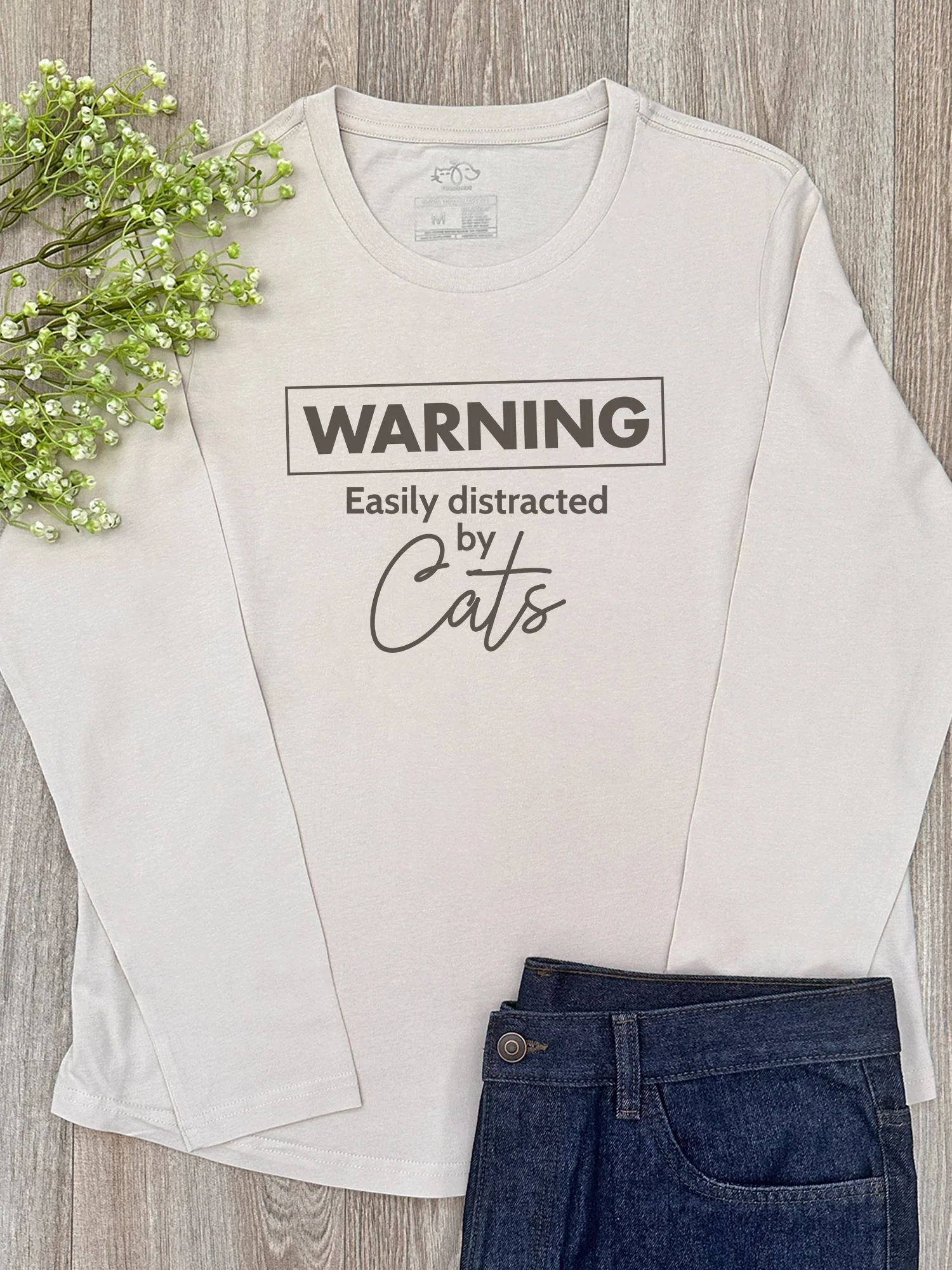 Warning. Easily Distracted By Cats Olivia Long Sleeve Tee - Image 4