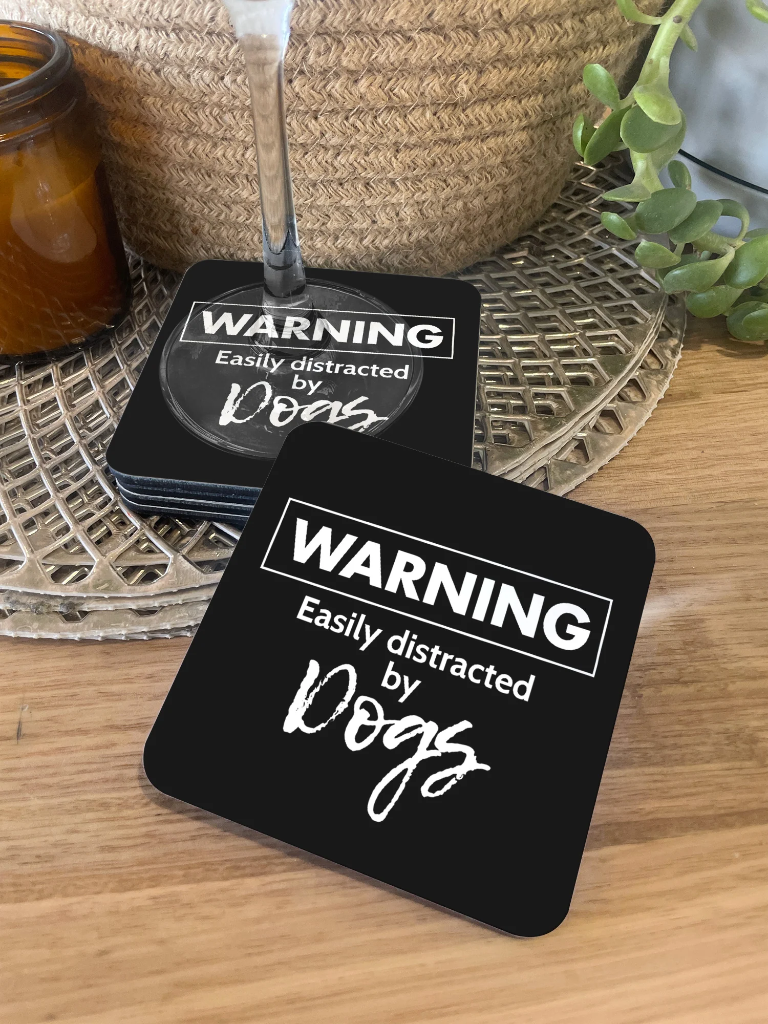 Warning. Easily Distracted by Dogs Coaster - Image 2