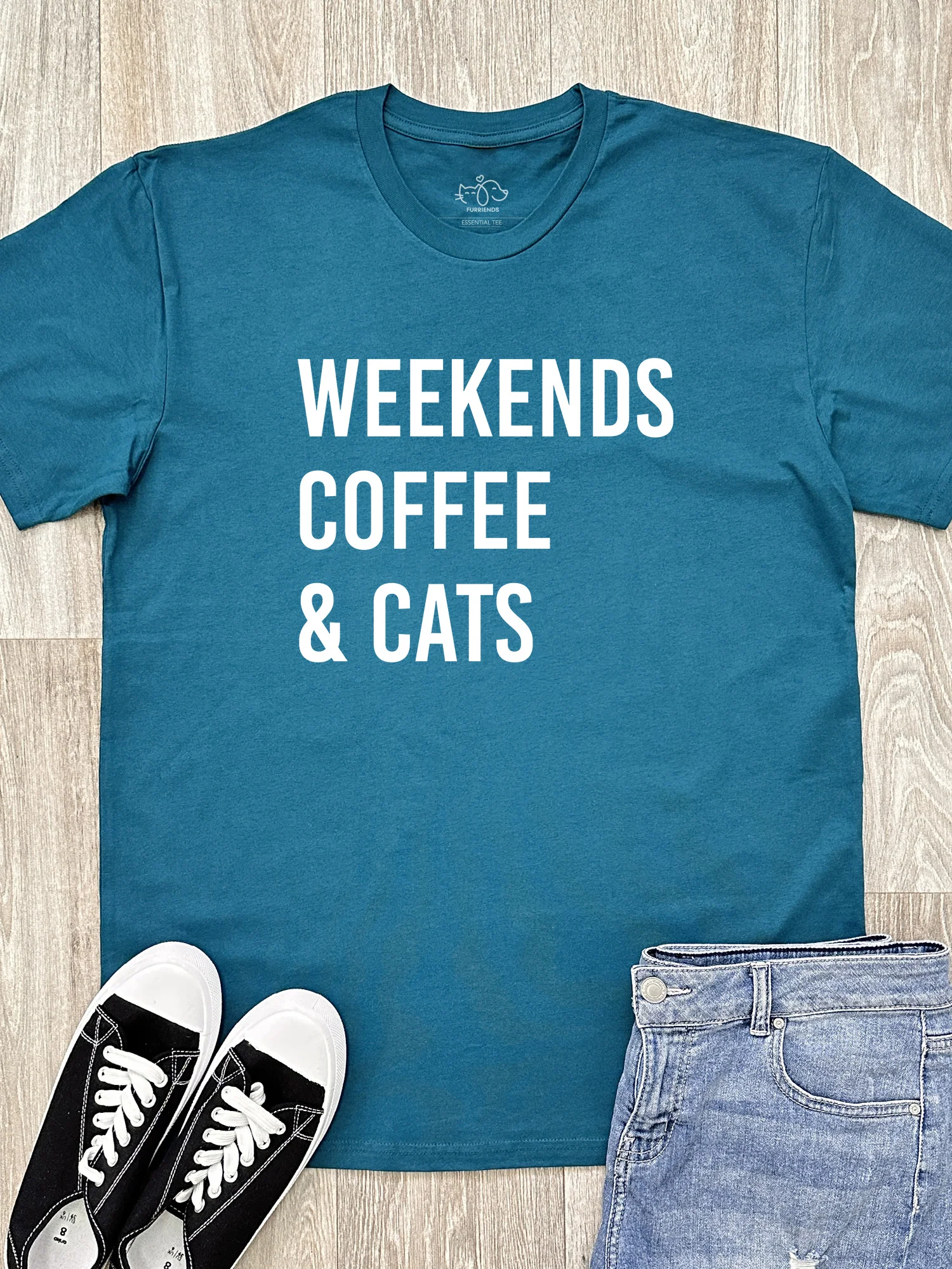 Weekends Coffee & Cats Essential Unisex Tee - Image 2