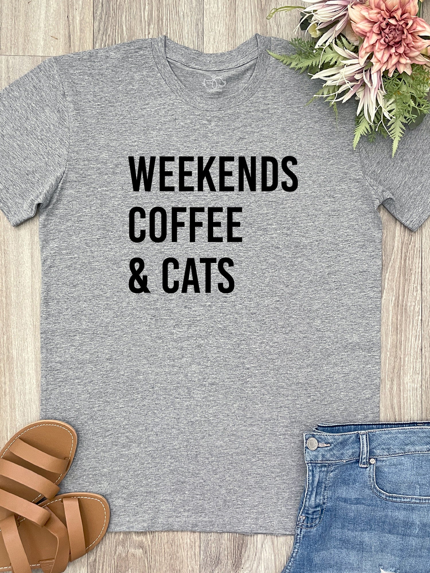 Weekends Coffee & Cats Essential Unisex Tee - Image 5