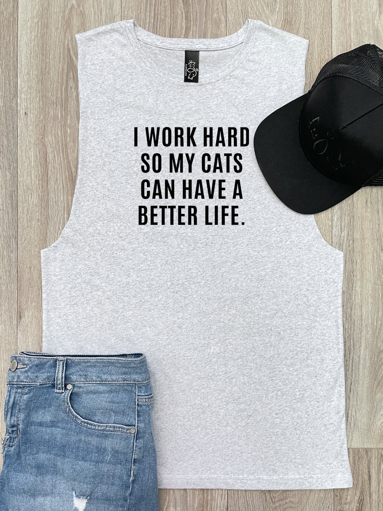 I Work Hard So My Cat Can Have A Better Life Axel Drop Armhole Muscle Tank - Image 4