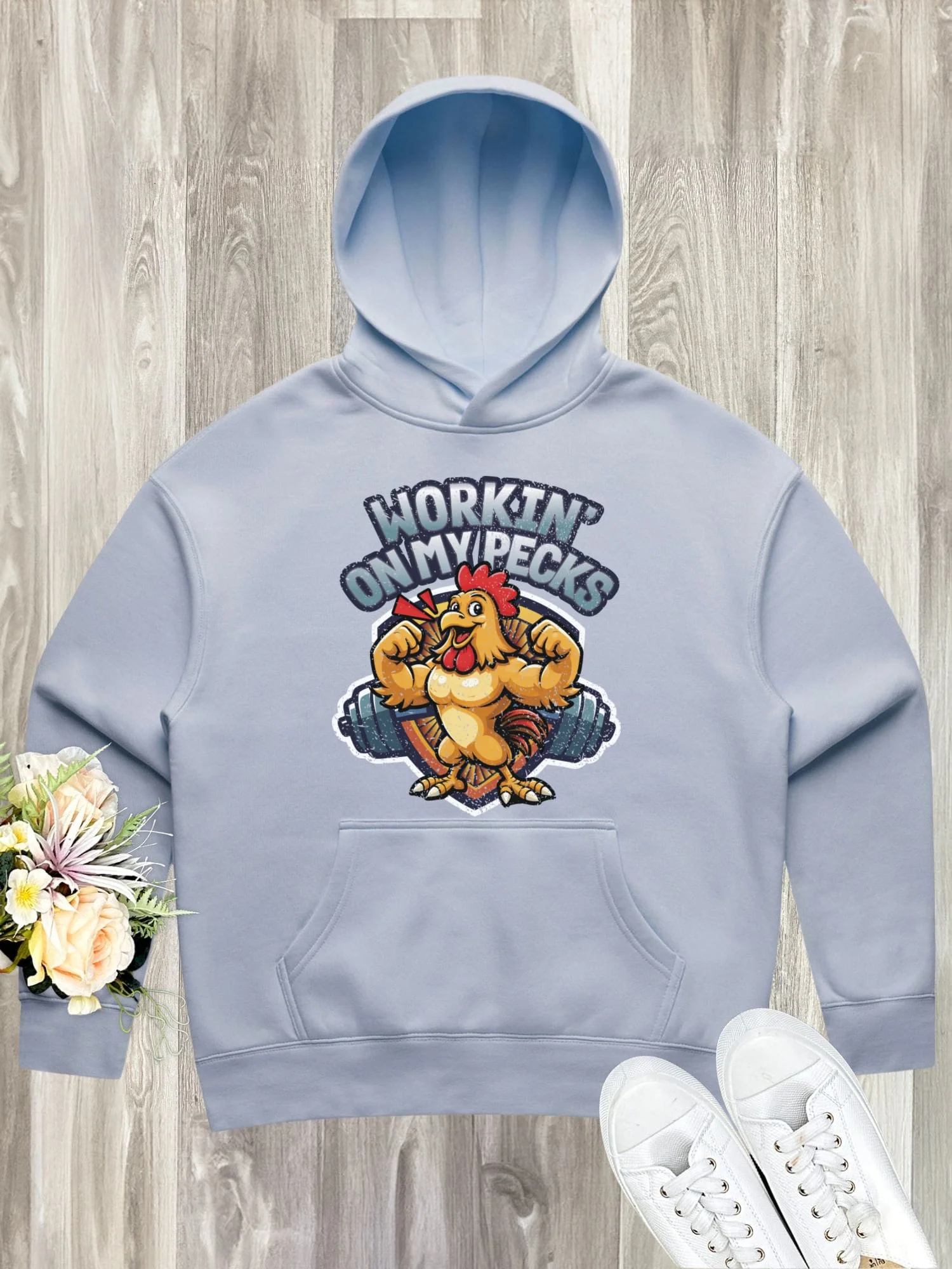 Workin On My Pecks Women's Comfort Hood - Image 3