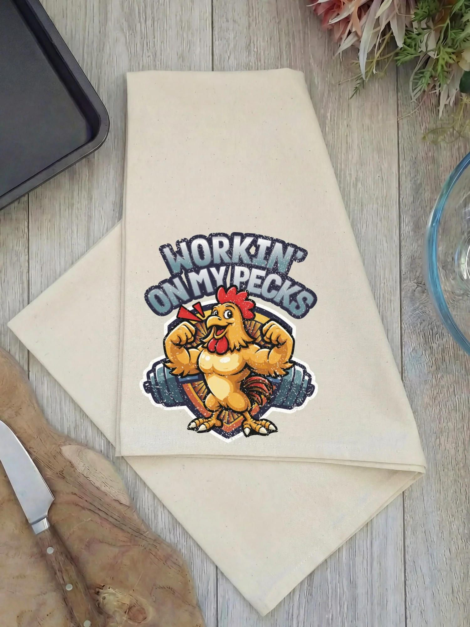 Workin On My Pecks Tea Towel - Image 3