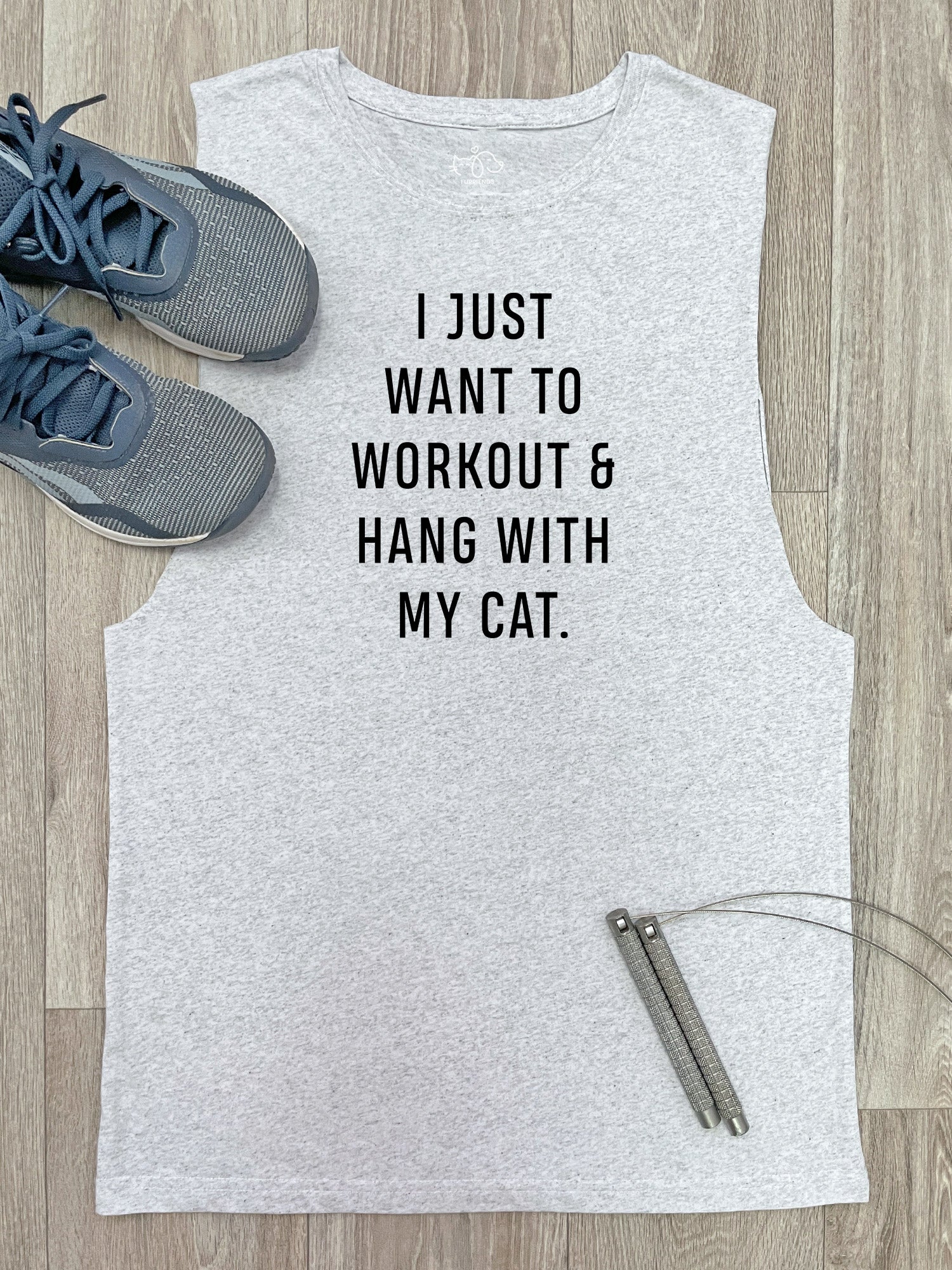 Workout & Hang With My Cat Axel Drop Armhole Muscle Tank - Image 2