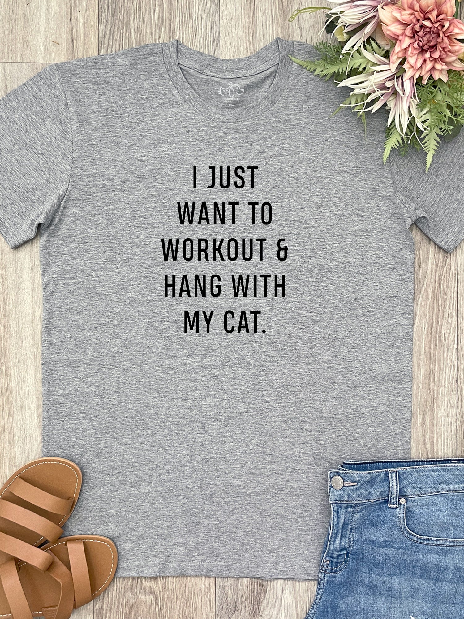 Workout & Hang With My Cat Essential Unisex Tee - Image 6